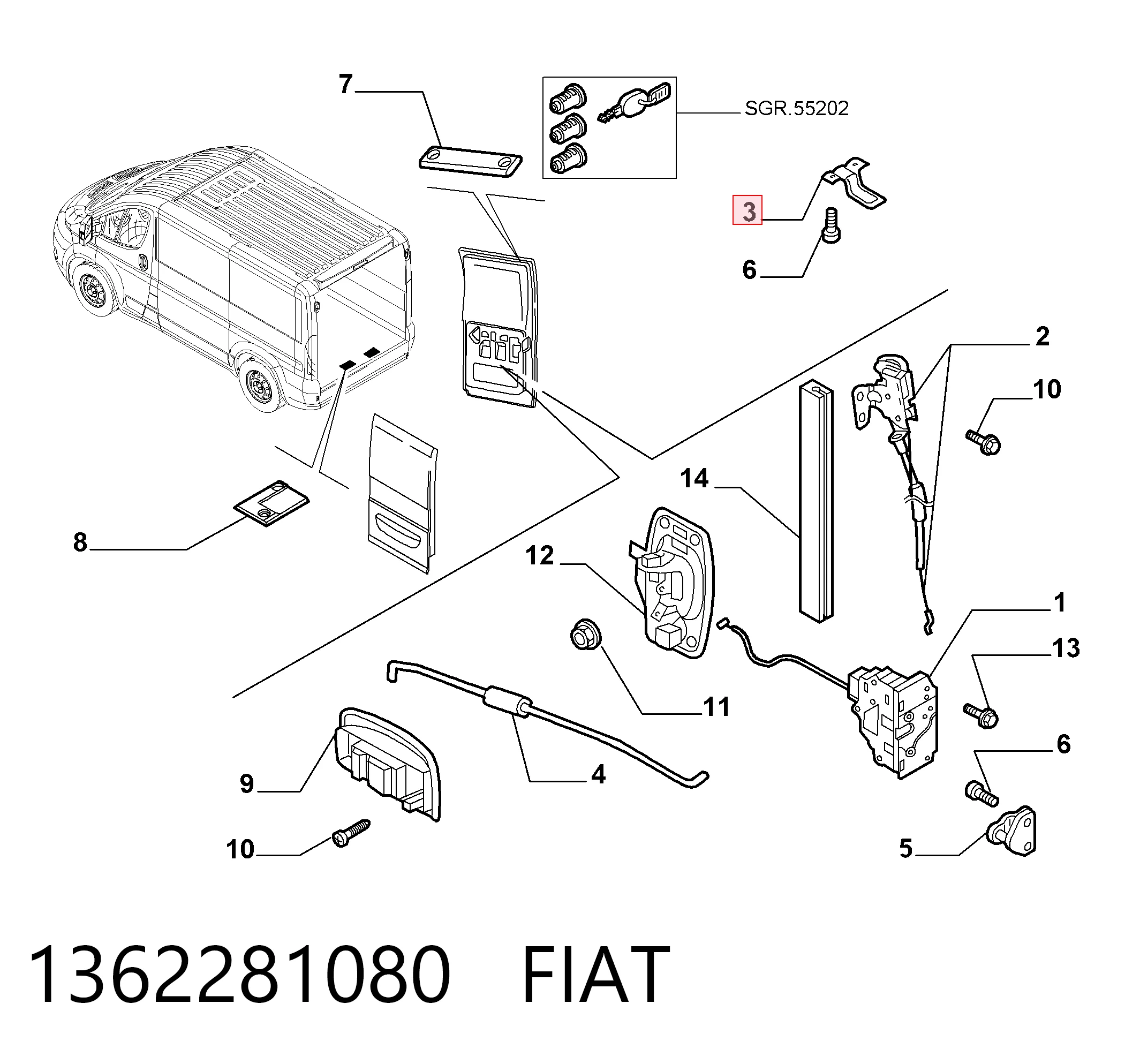 1362281080 Fiat/Alfa/Lancia Фіксатор/петля (зацеп) замку задніх навстіж дверей, лівий верхній