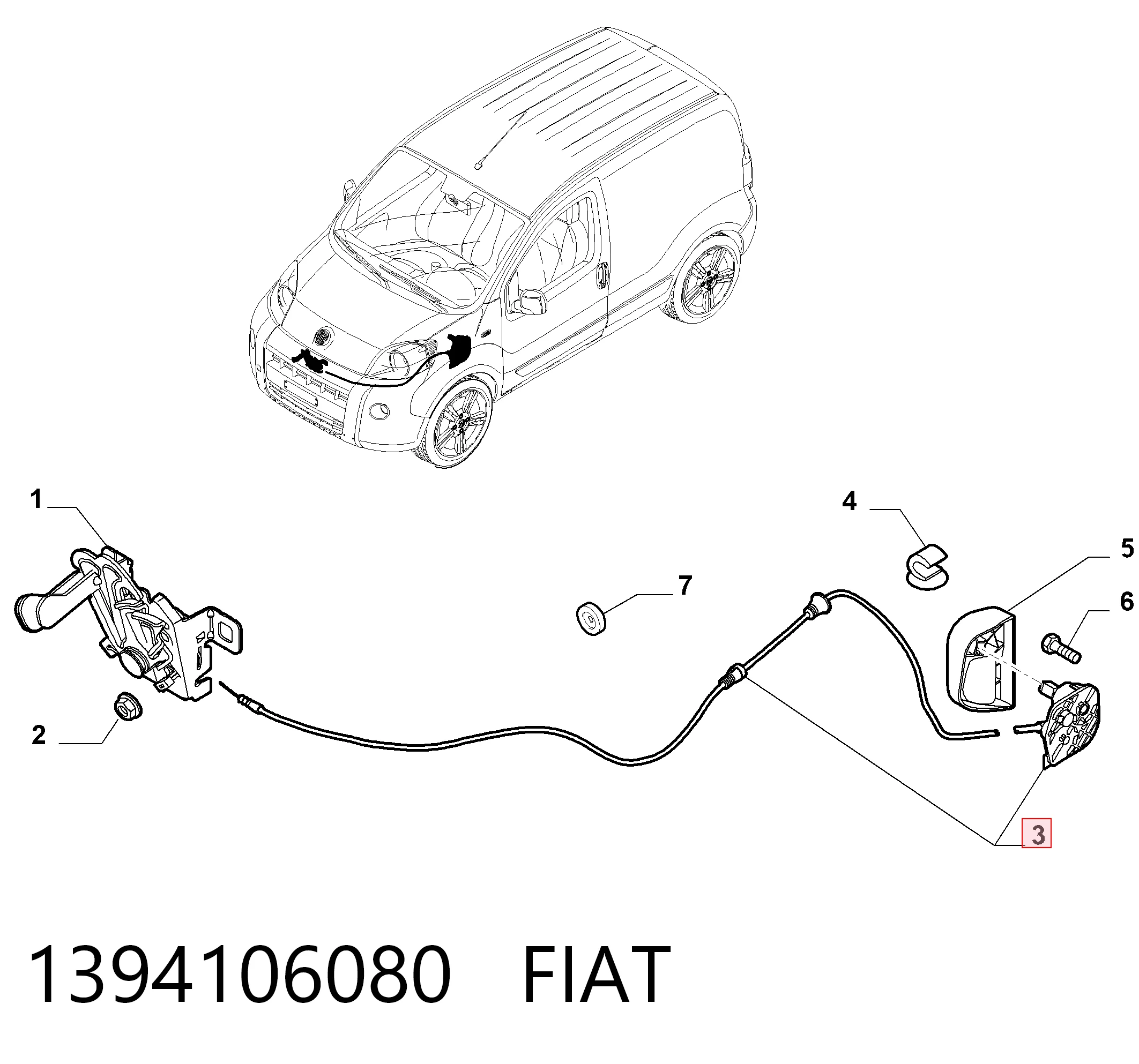 Трос замка капота на Fiat Fiorino Qubo 225