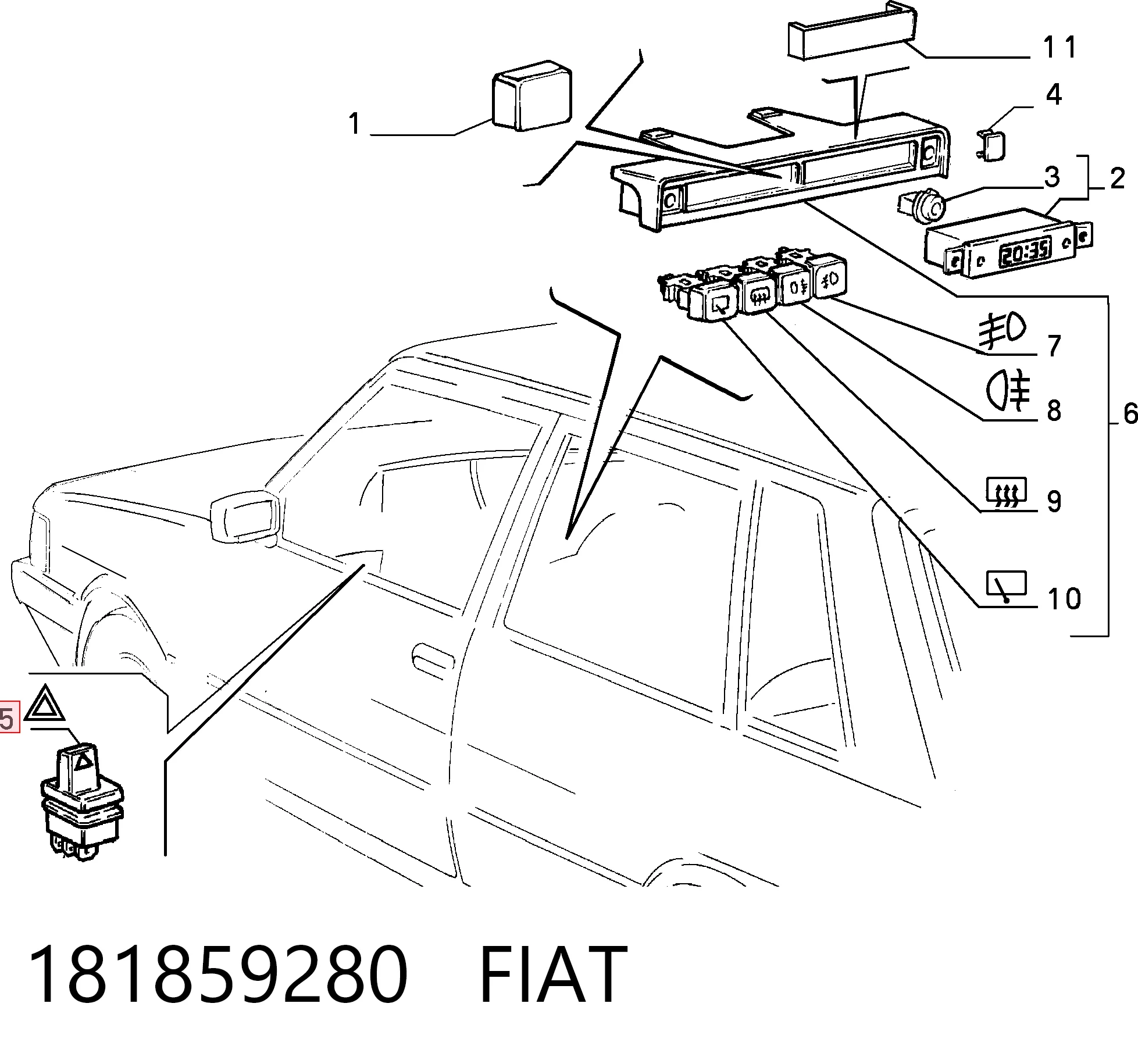 Аварійна кнопка на Fiat Uno  146A