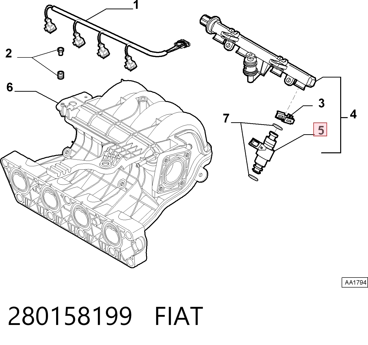 280158199 Fiat/Alfa/Lancia Форсунка вприску палива