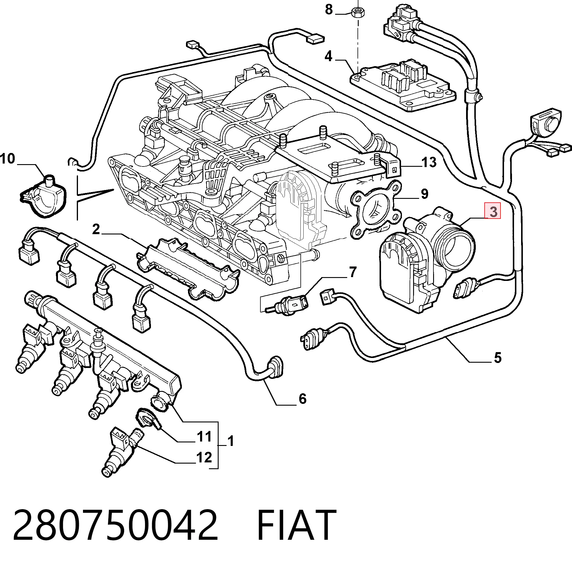 280750042 Fiat/Alfa/Lancia Дросільна заслінка в зборі