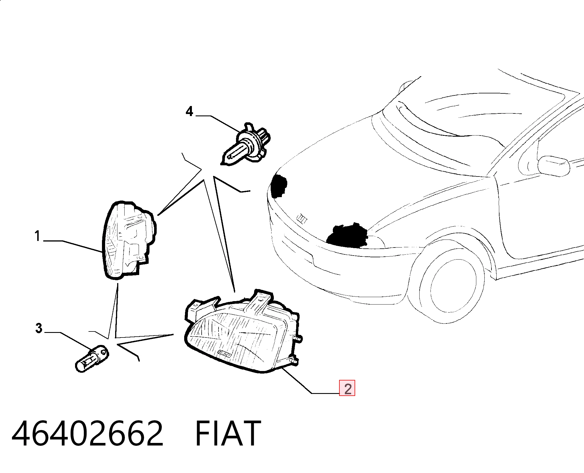 Фара дальнього світла в зборі на Fiat Punto I 176