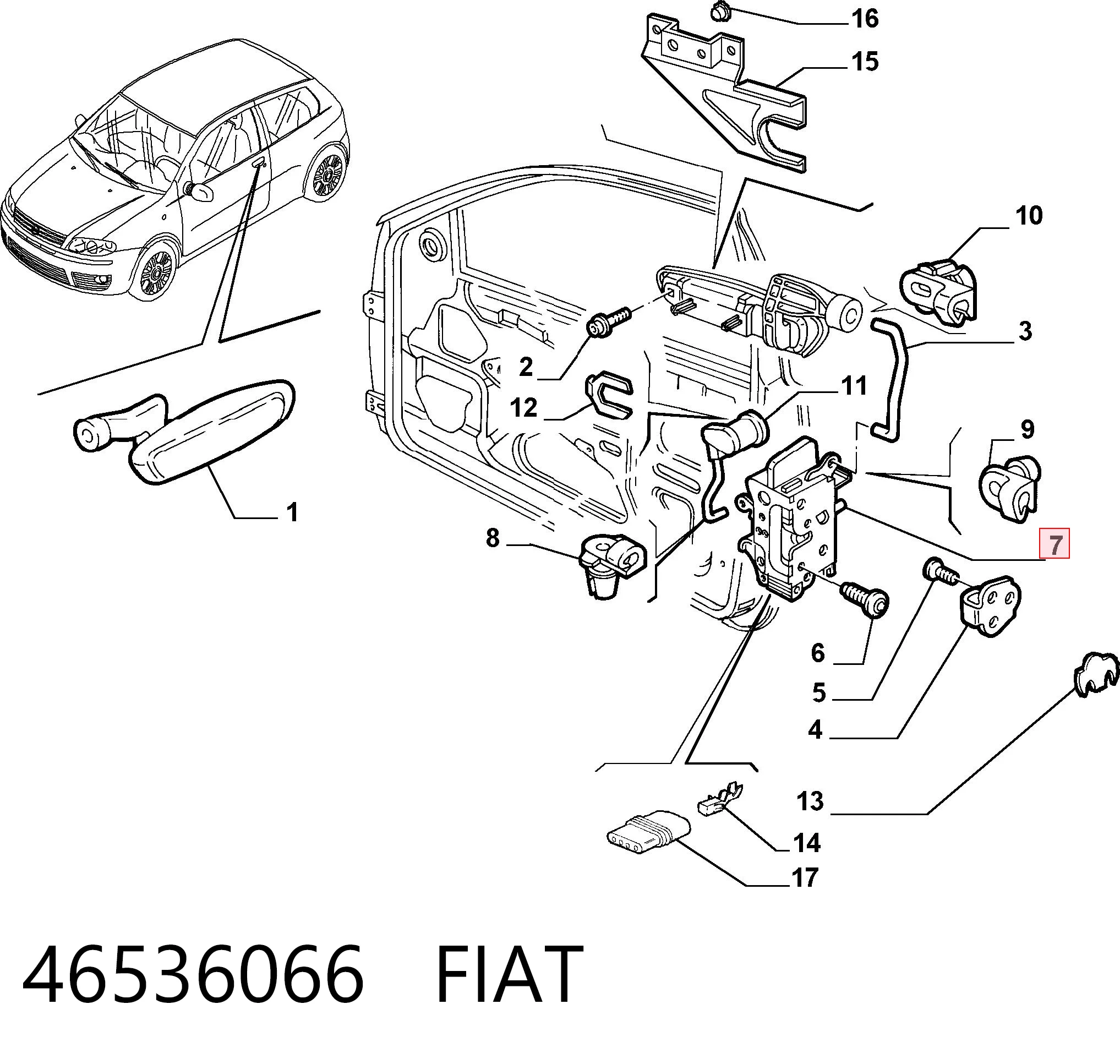 Замок водійських дверей на Fiat Punto II 188