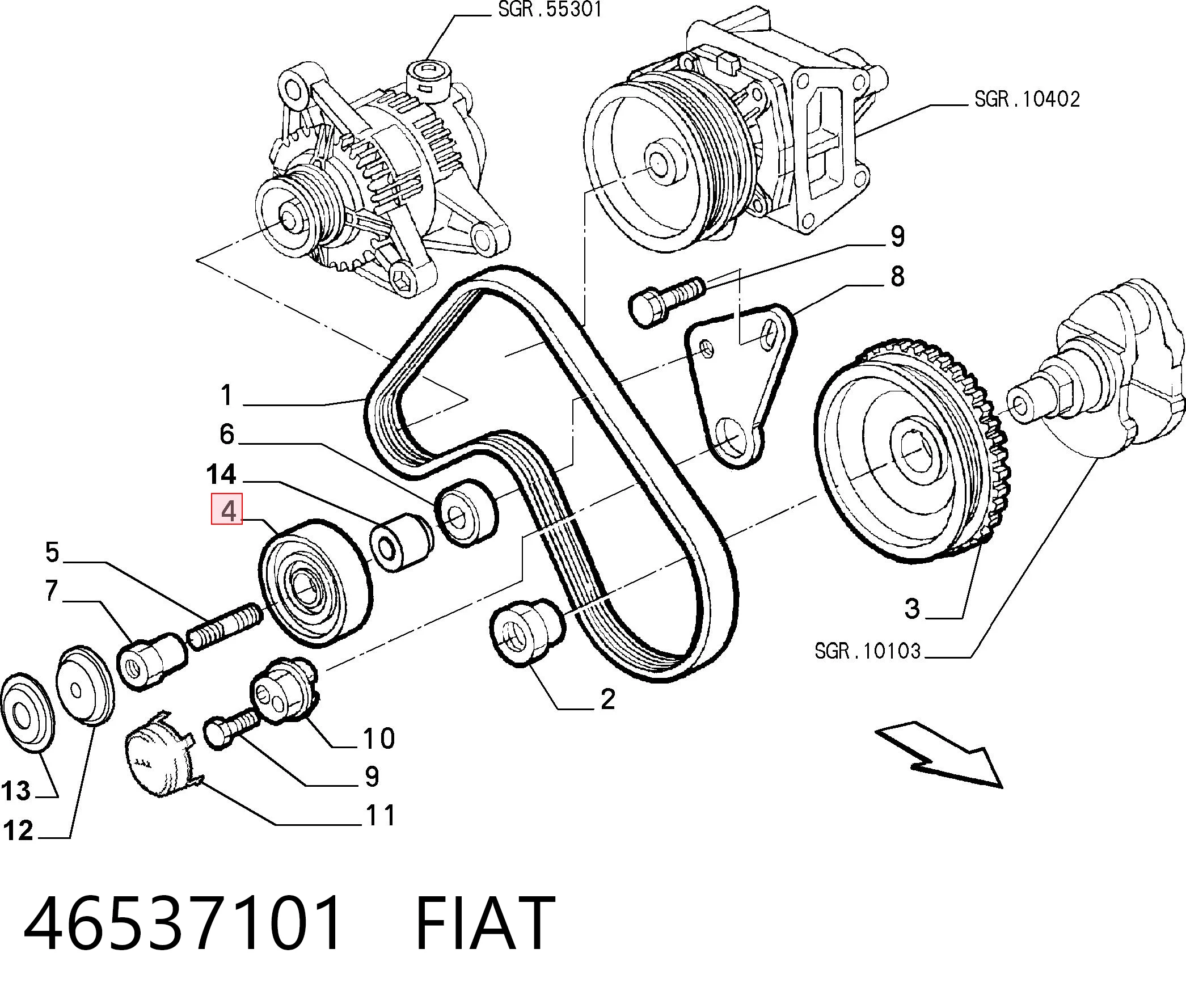 46537101 Fiat/Alfa/Lancia Ролик натяжителя ременя агрегатів