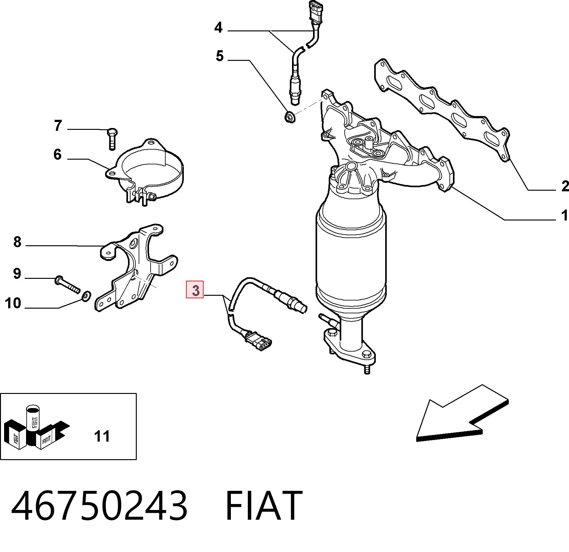 46750243 Fiat/Alfa/Lancia Лямбдазонд, датчик кисню до каталізатора
