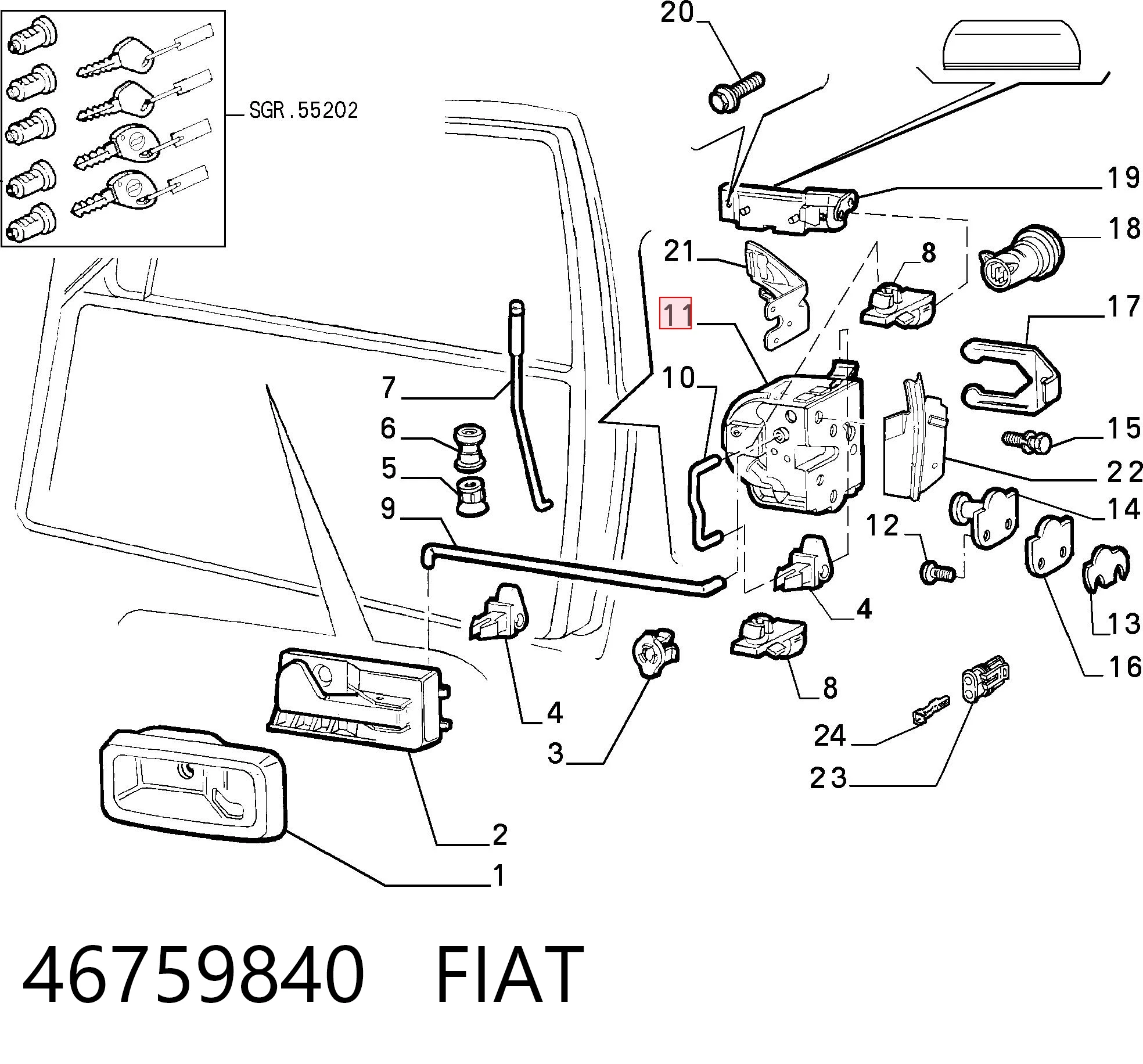 Замок водійських дверей на Fiat Punto I 176