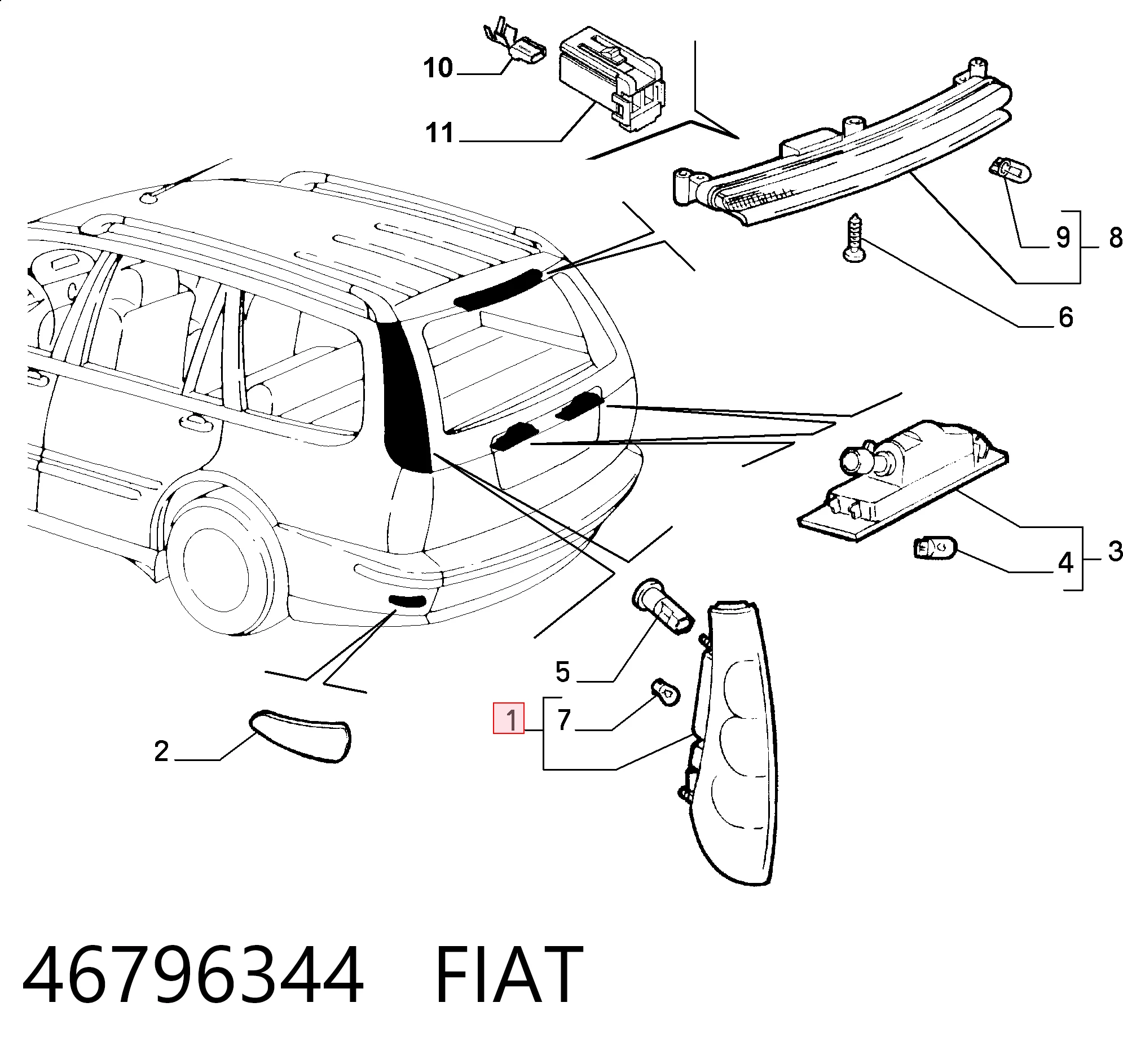 Ліхтар задній лівий Fiat Marea універсал (185) (1996 - 2007) ціна, від 19.77 USD