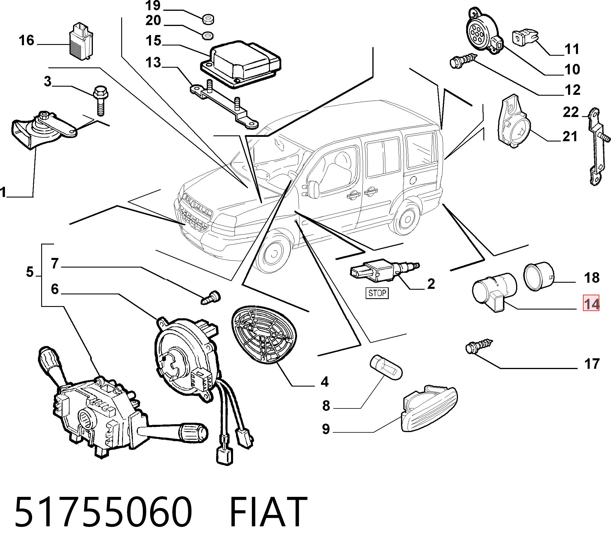 51755060 Fiat/Alfa/Lancia Датчик сигналізації парковки (парктроник), передній / задній,