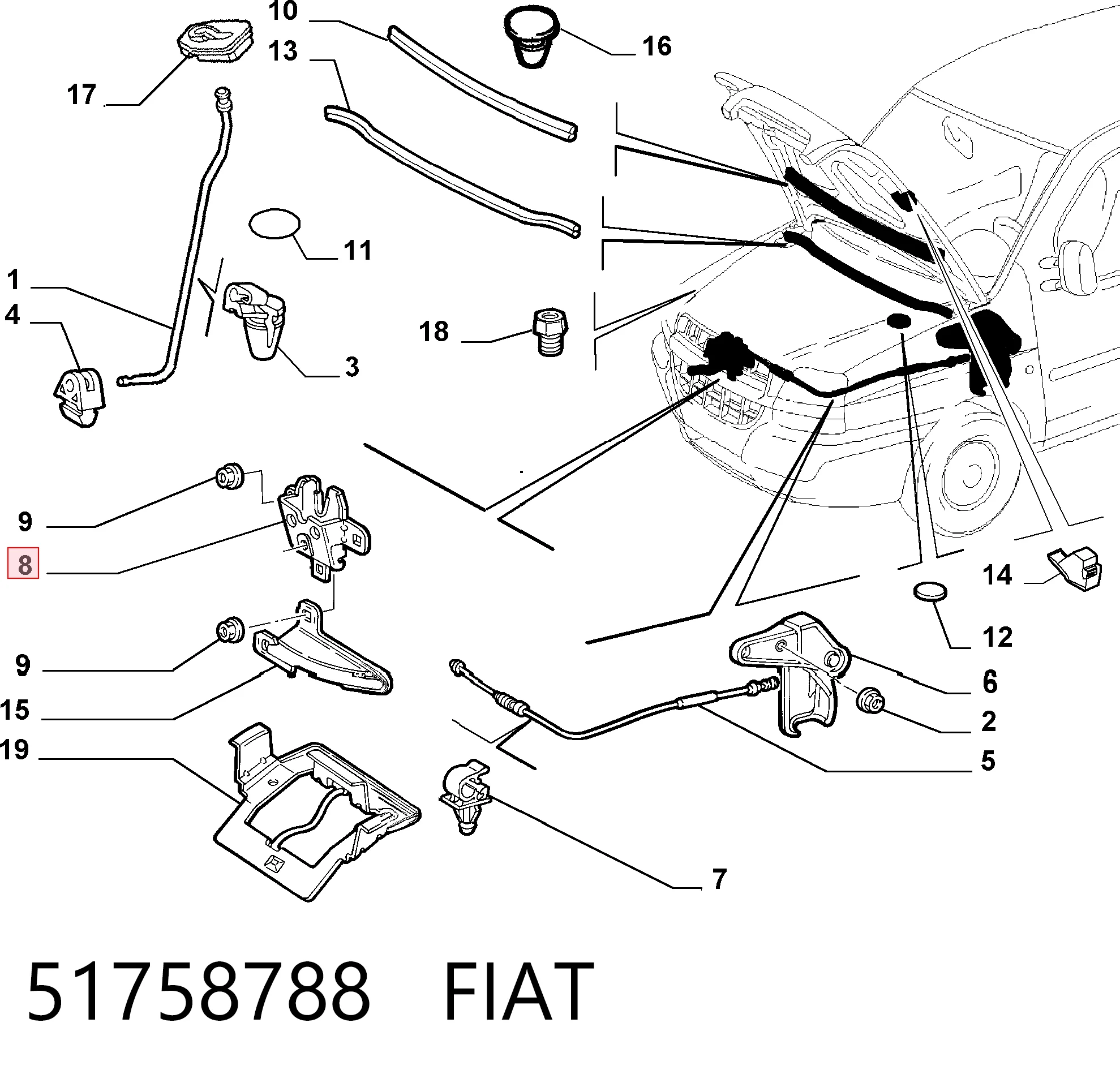 Замок капота Fiat Doblo I фургон (223) (2001 - 2010) ціна, від 6.93 USD