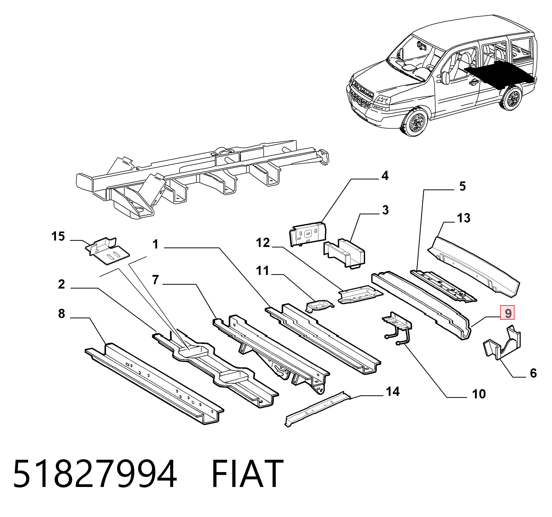  Підсилювач заднього бампера Fiat Doblo 1
