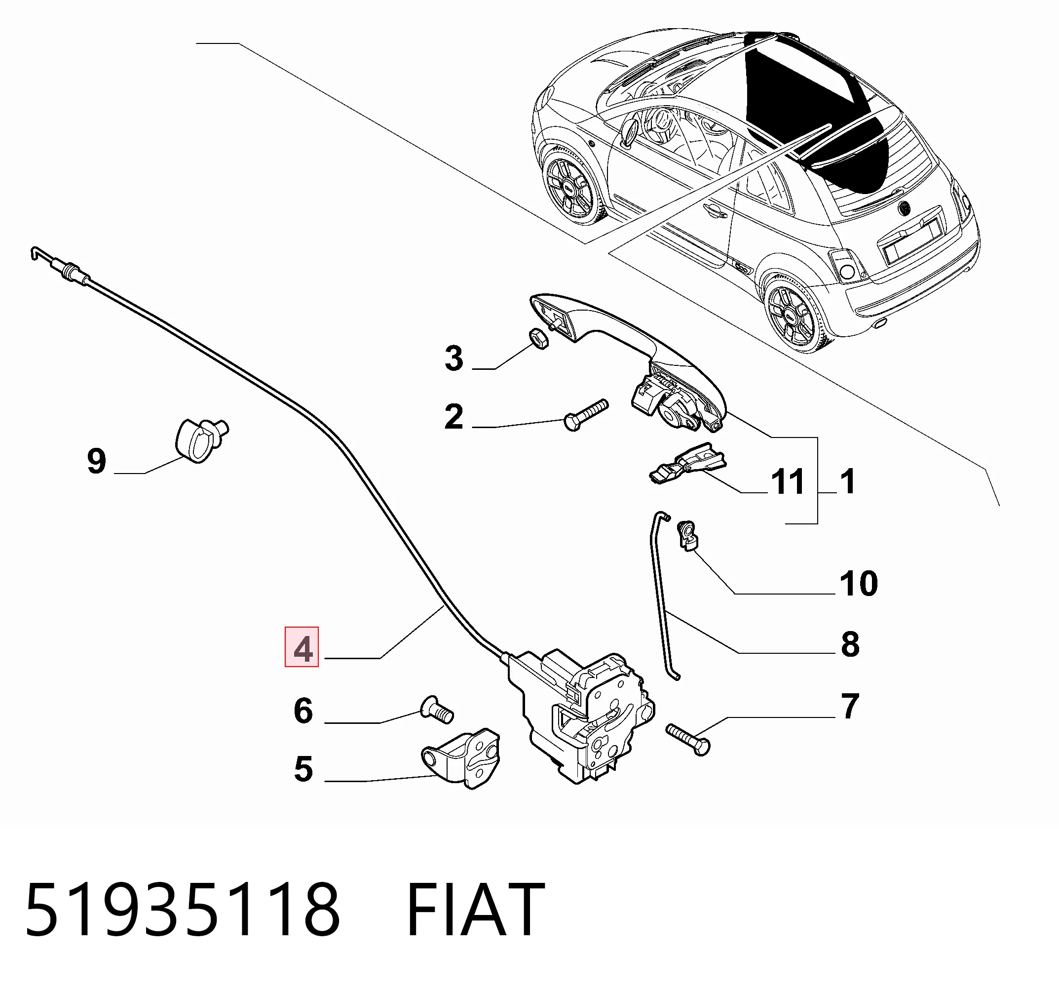 Купити Замок передньої лівої двері Fiat 500  312