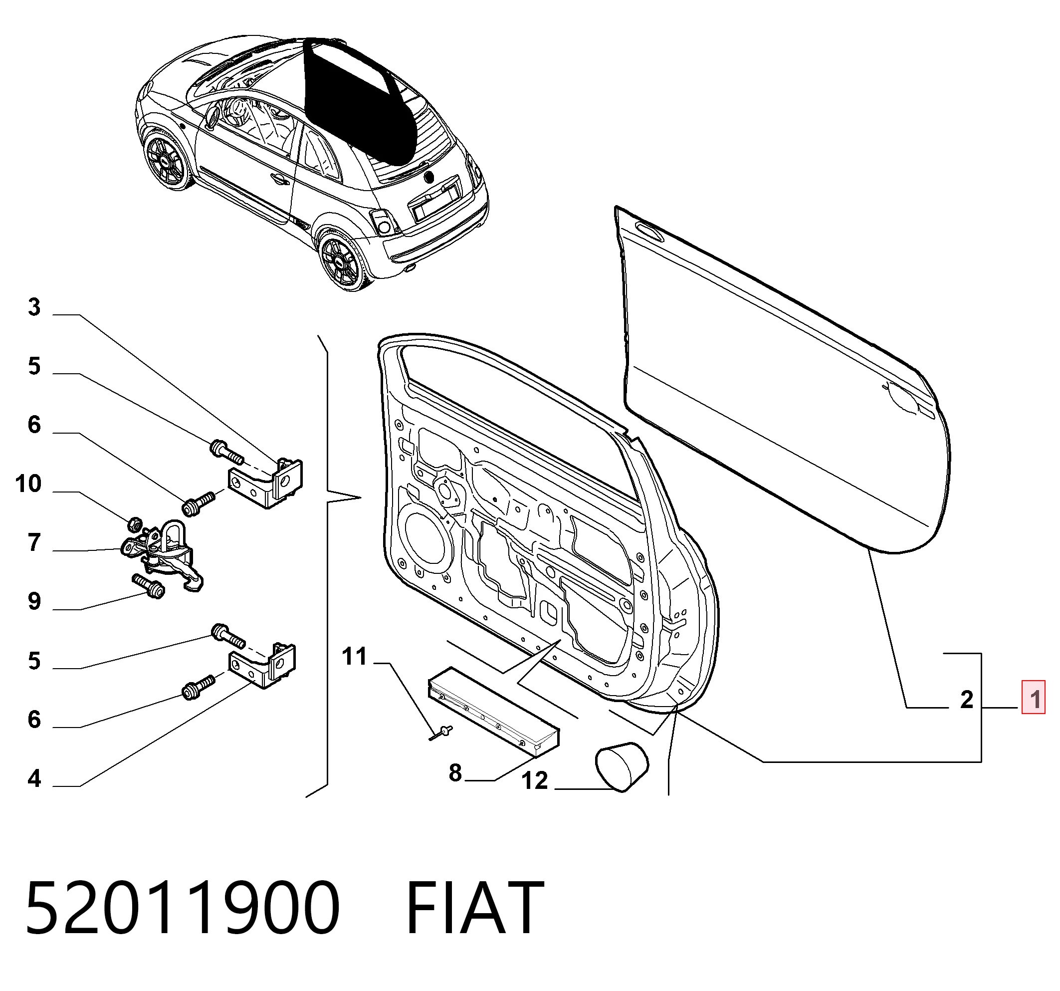 Дверь передня ліва на Fiat 500  312