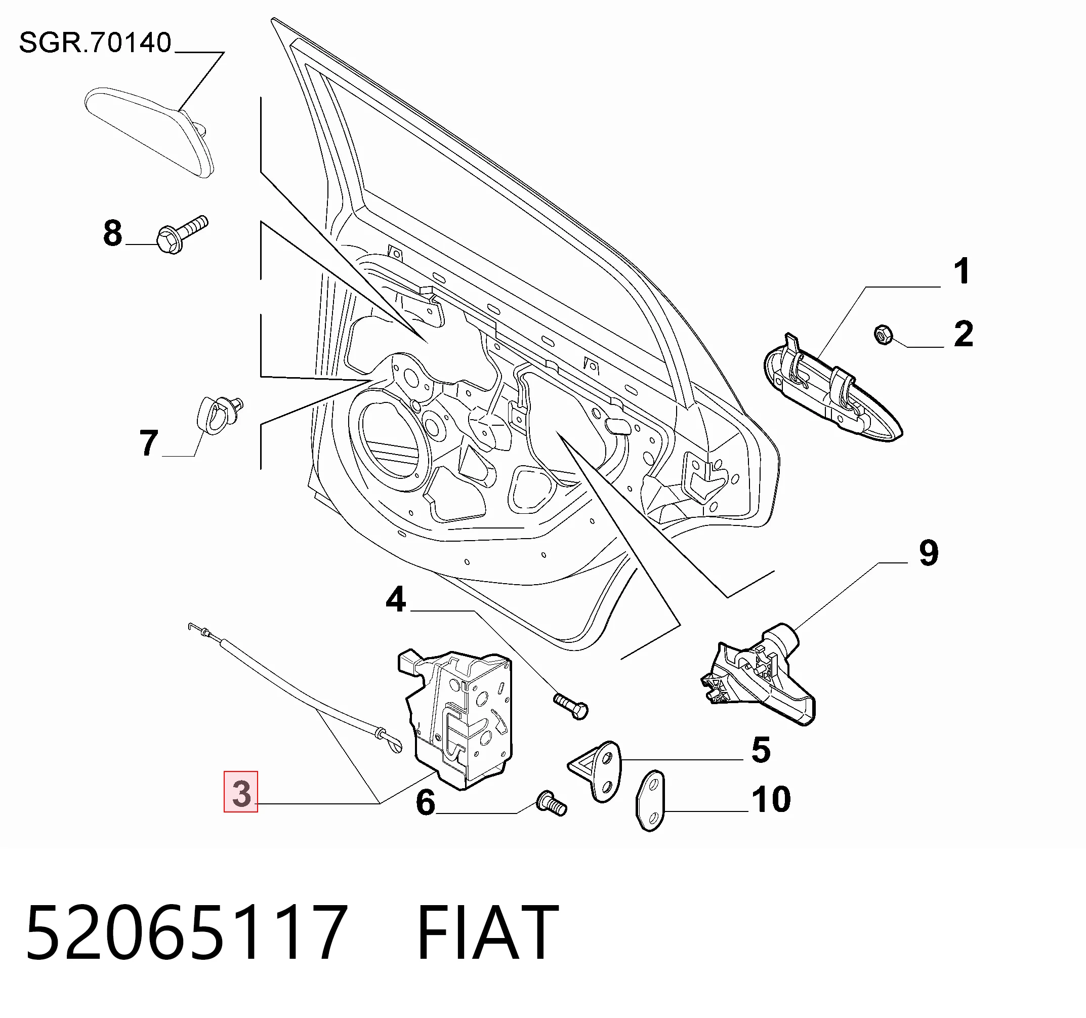 52065117 Fiat/Alfa/Lancia Замок задніх дверей, лівих