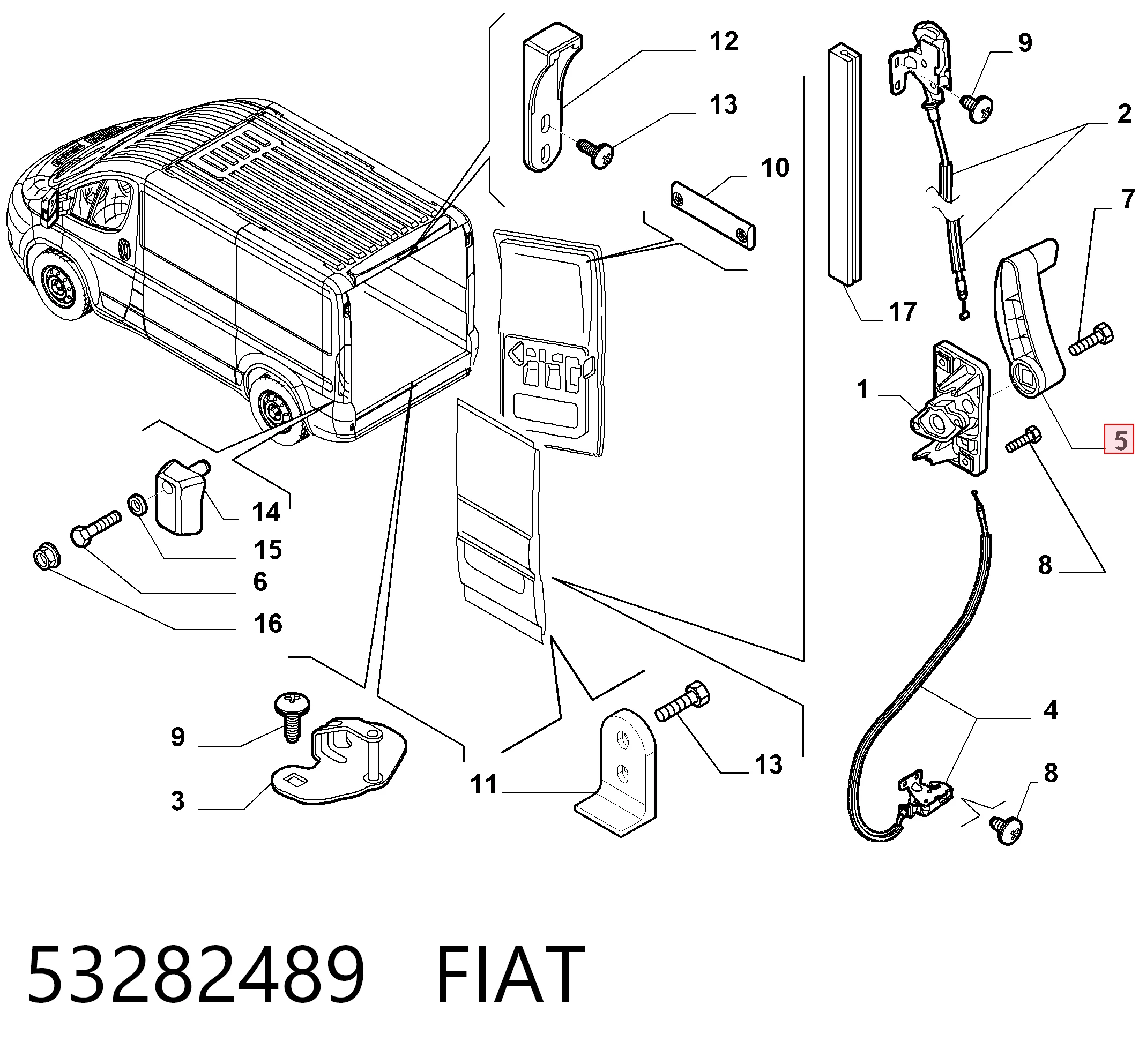 53282489 Fiat/Alfa/Lancia Ручка задньої (двостулкової) двері ліва внутрішня