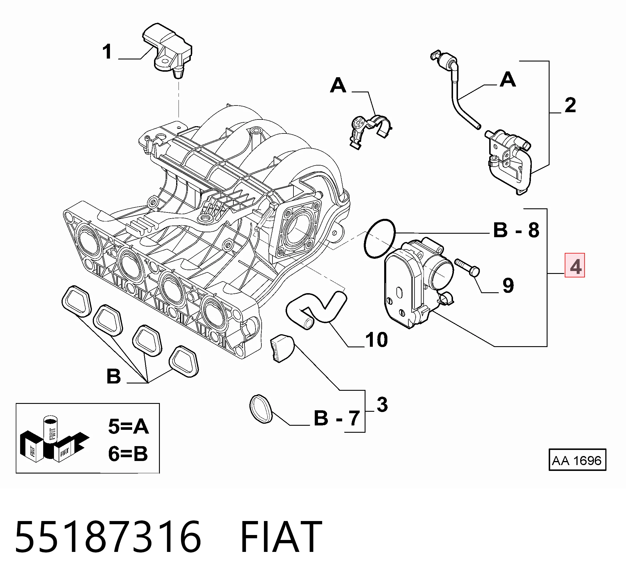 55187316 Fiat/Alfa/Lancia Дросільна заслінка в зборі