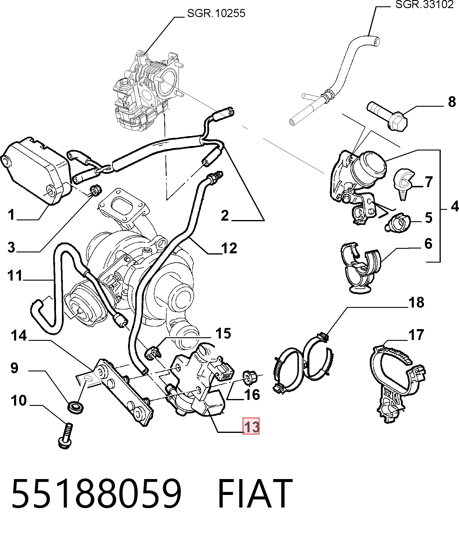 55188059 Fiat/Alfa/Lancia Клапан перетворювач тиску наддуву (соленоїд)