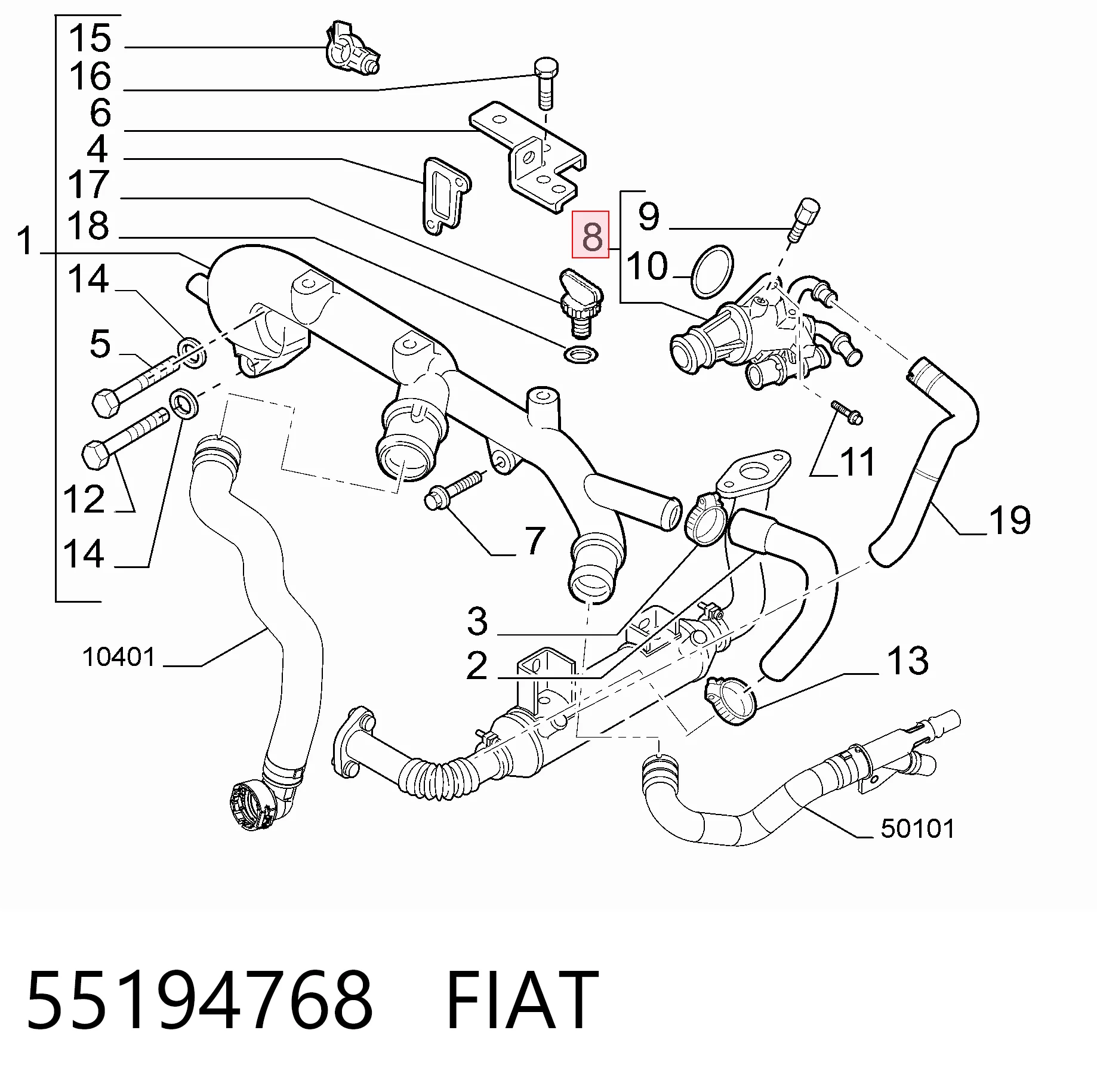  Корпус термостата Fiat Stilo 