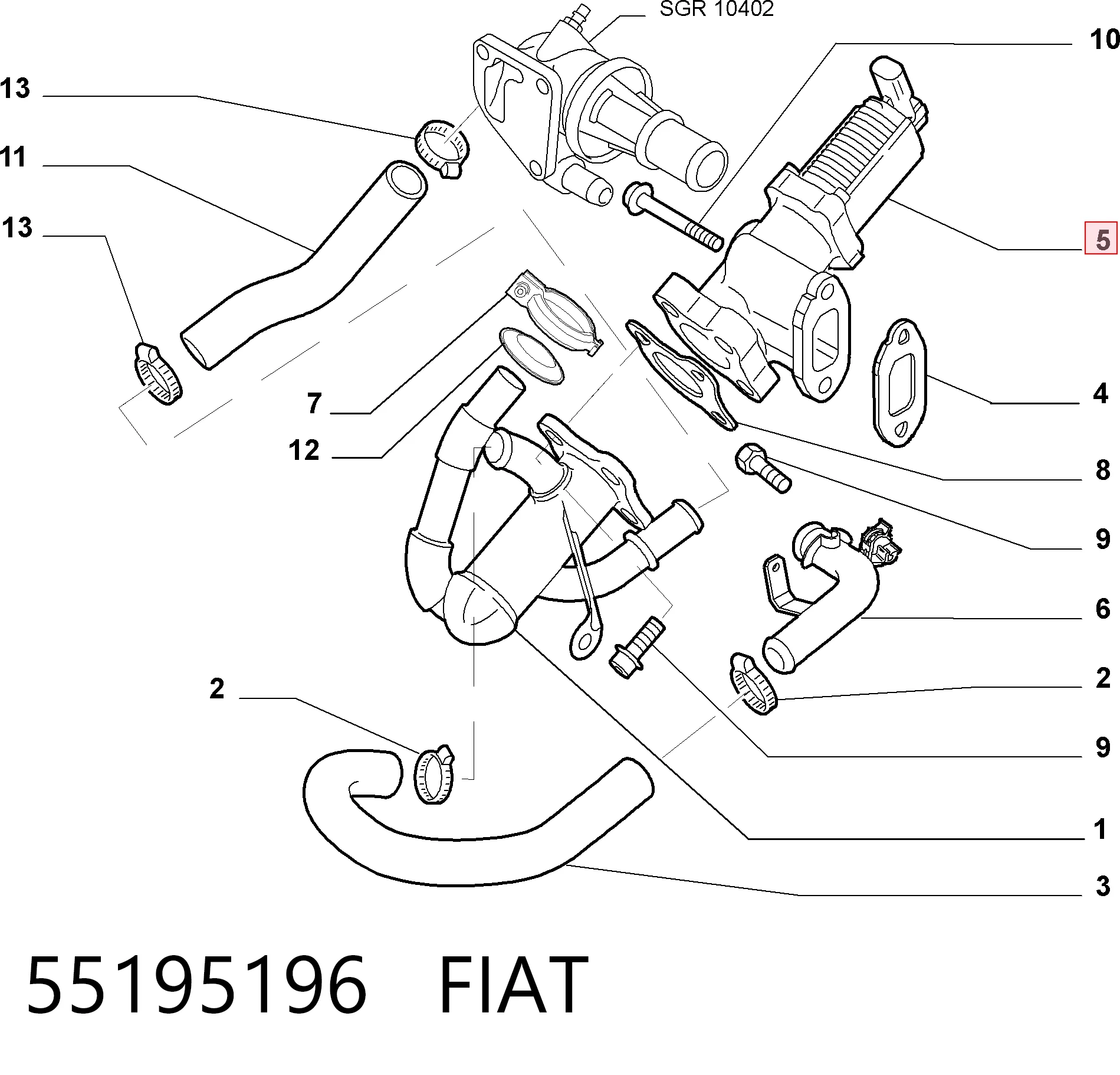 55195196 Fiat/Alfa/Lancia Клапан рециркуляції відпрацьованих газів EGR