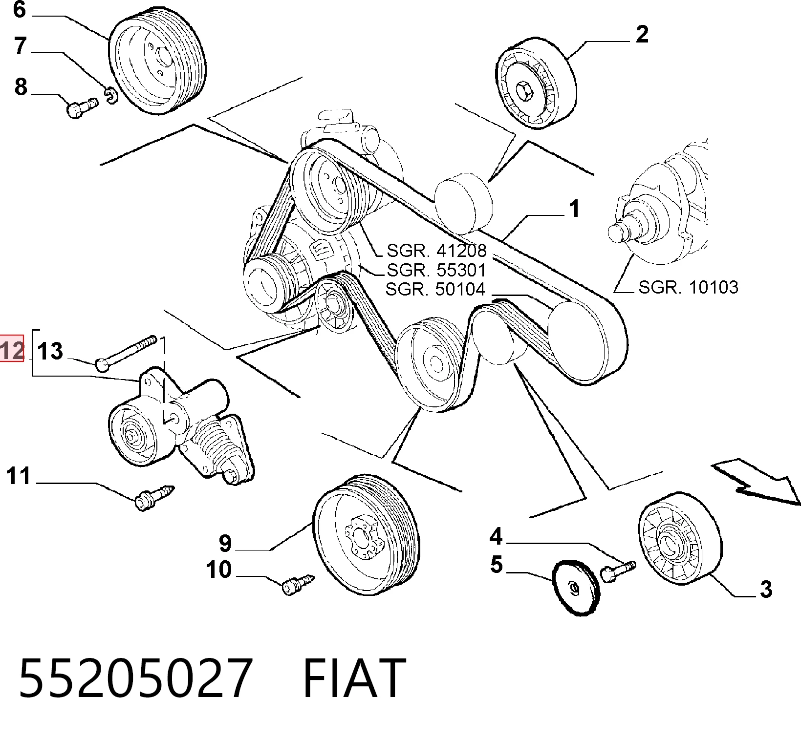 55205027 Fiat/Alfa/Lancia Натяжна планка поліклинового ременя