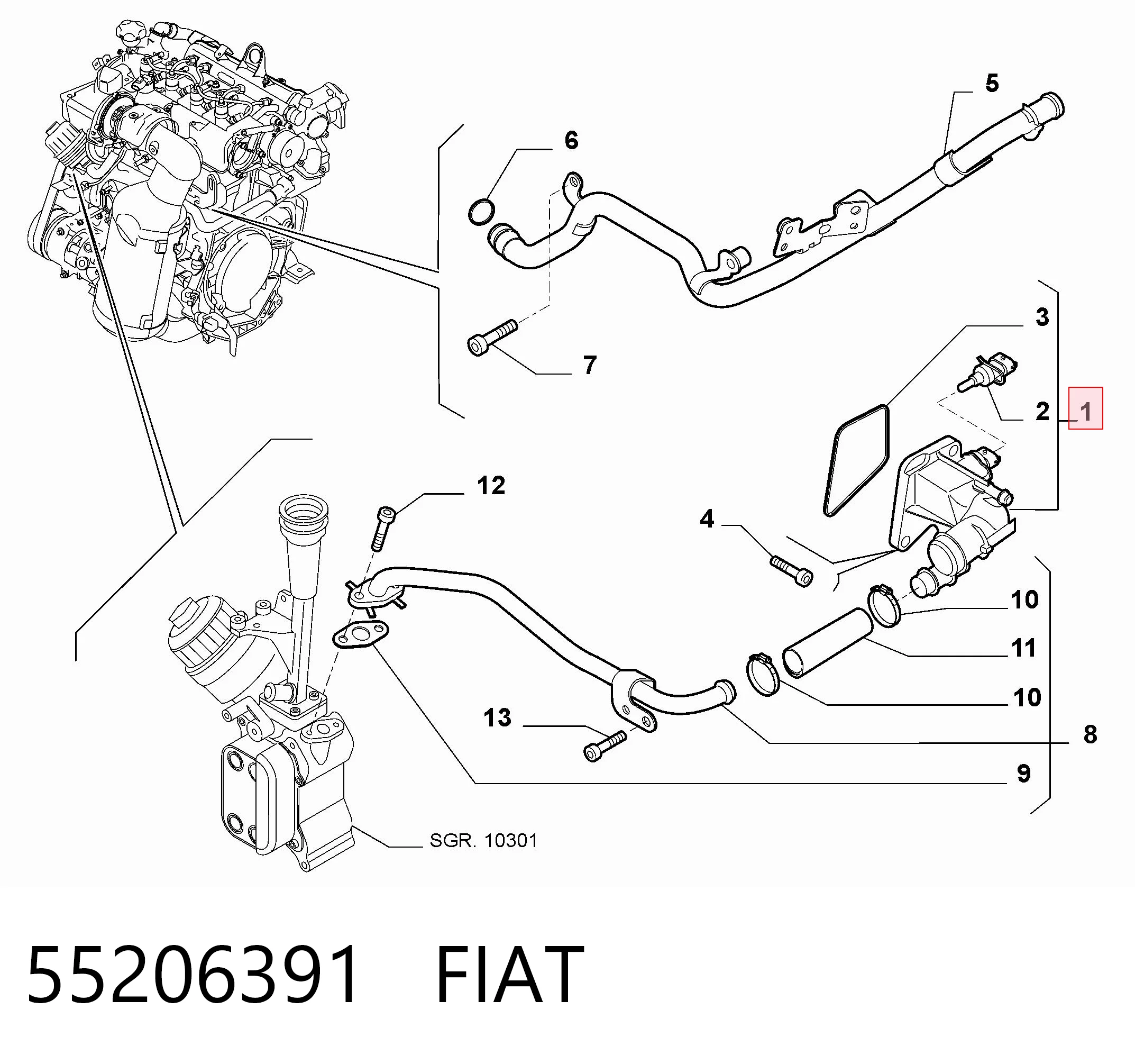 55206391 Fiat/Alfa/Lancia Корпус термостата в зборі