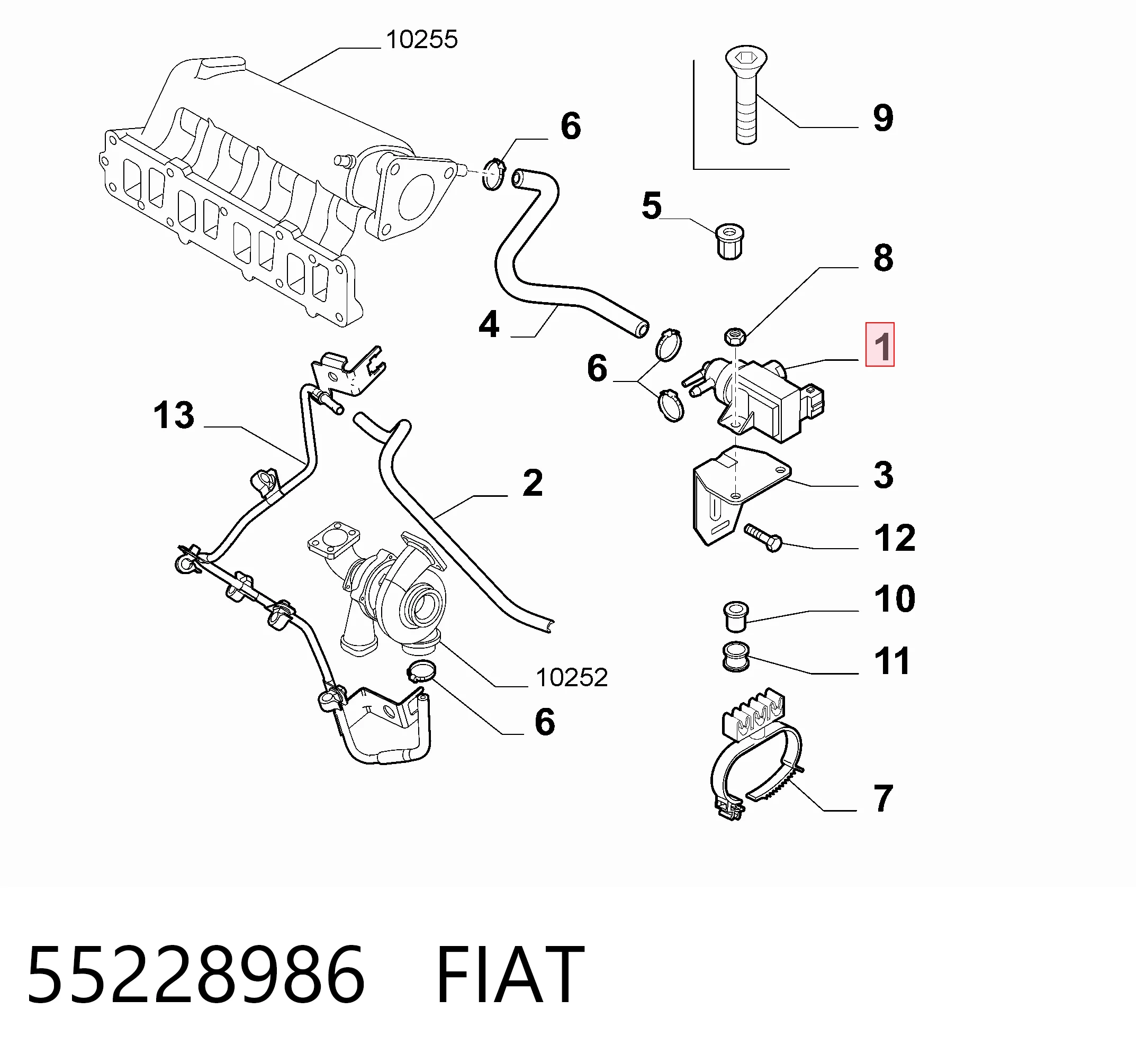 55228986 Fiat/Alfa/Lancia Клапан перетворювач тиску наддуву (соленоїд)