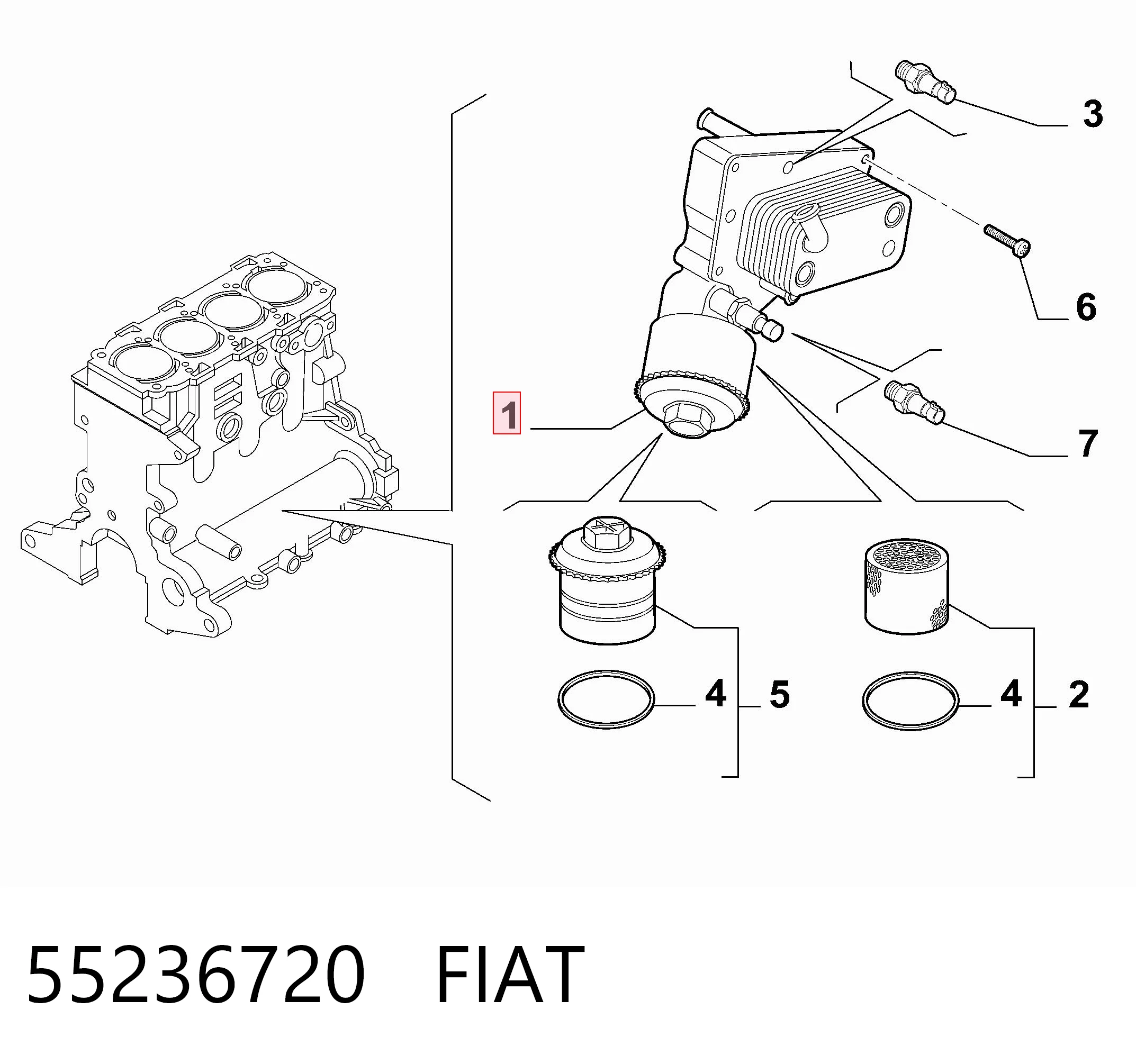55236720 Fiat/Alfa/Lancia Радіатор масляний (холодильник), під фільтром