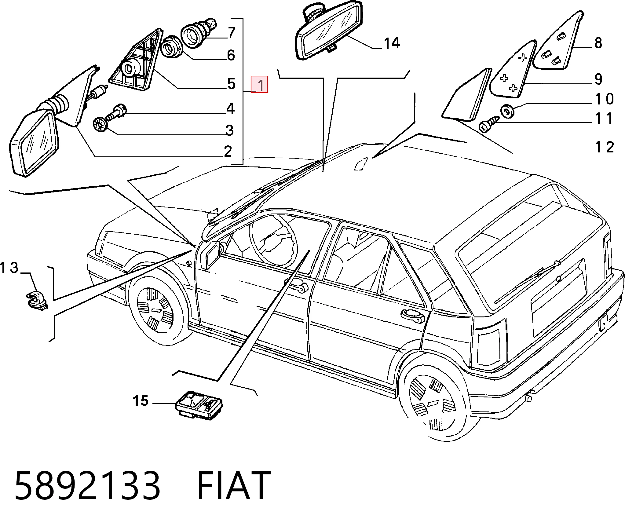 Ліве бічне дзеркало Fiat Tempra седан (159) (1990 - 1996) ціна, від 24.24 USD