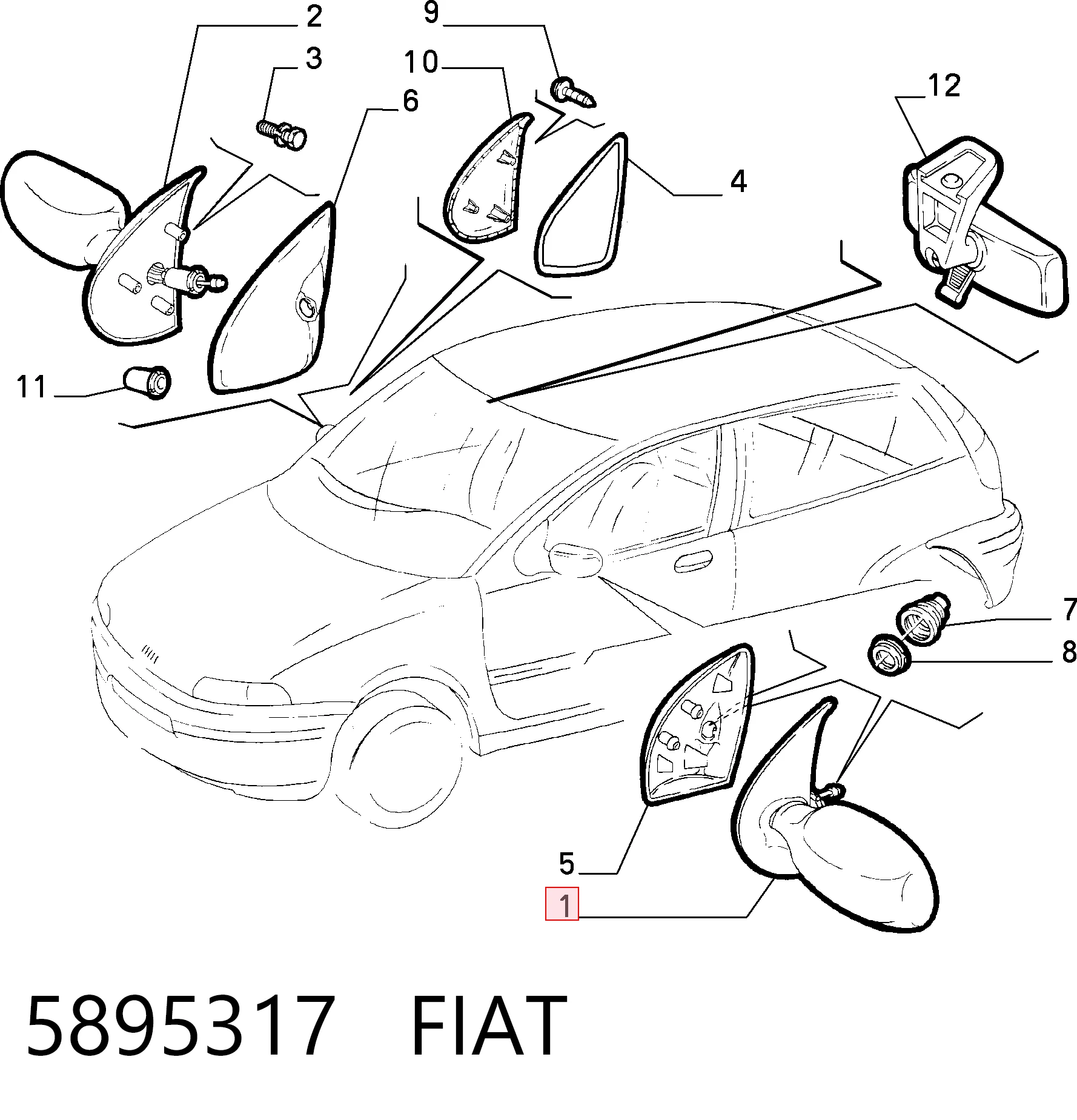 Дзеркало заднього виду, ліве на Fiat Punto I 176
