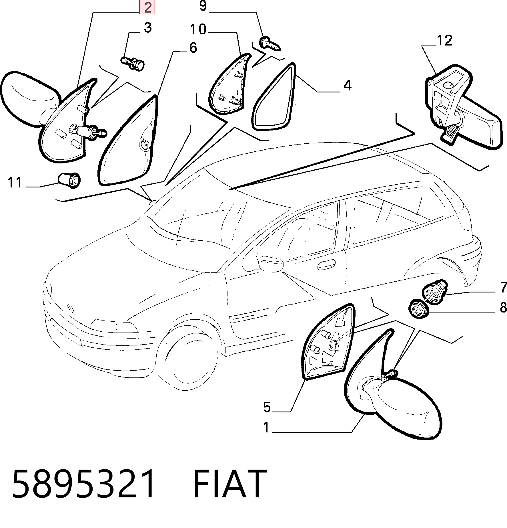 Праве бокове дзеркало Fiat Punto I