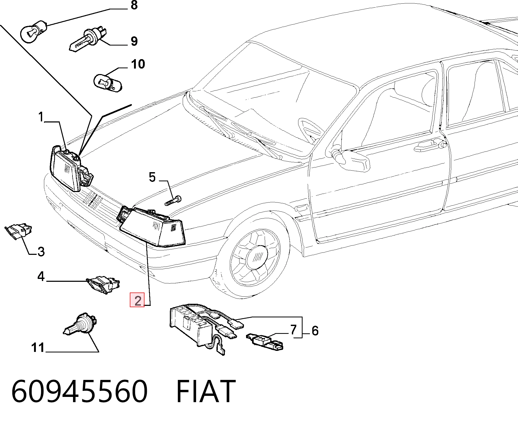 Фара дальнього світла в зборі на Fiat Tempra  159
