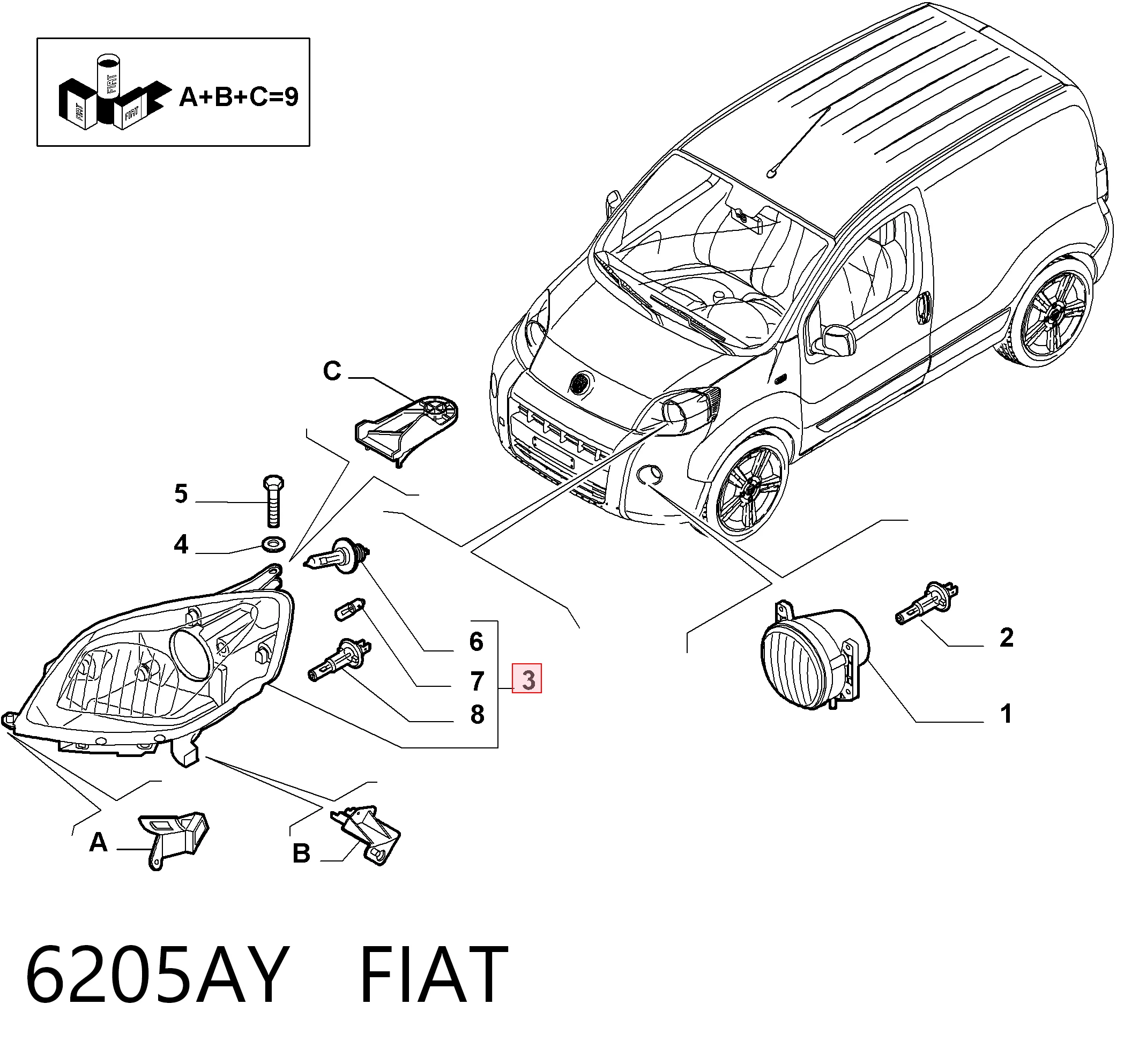  Фара права Fiat Qubo 
