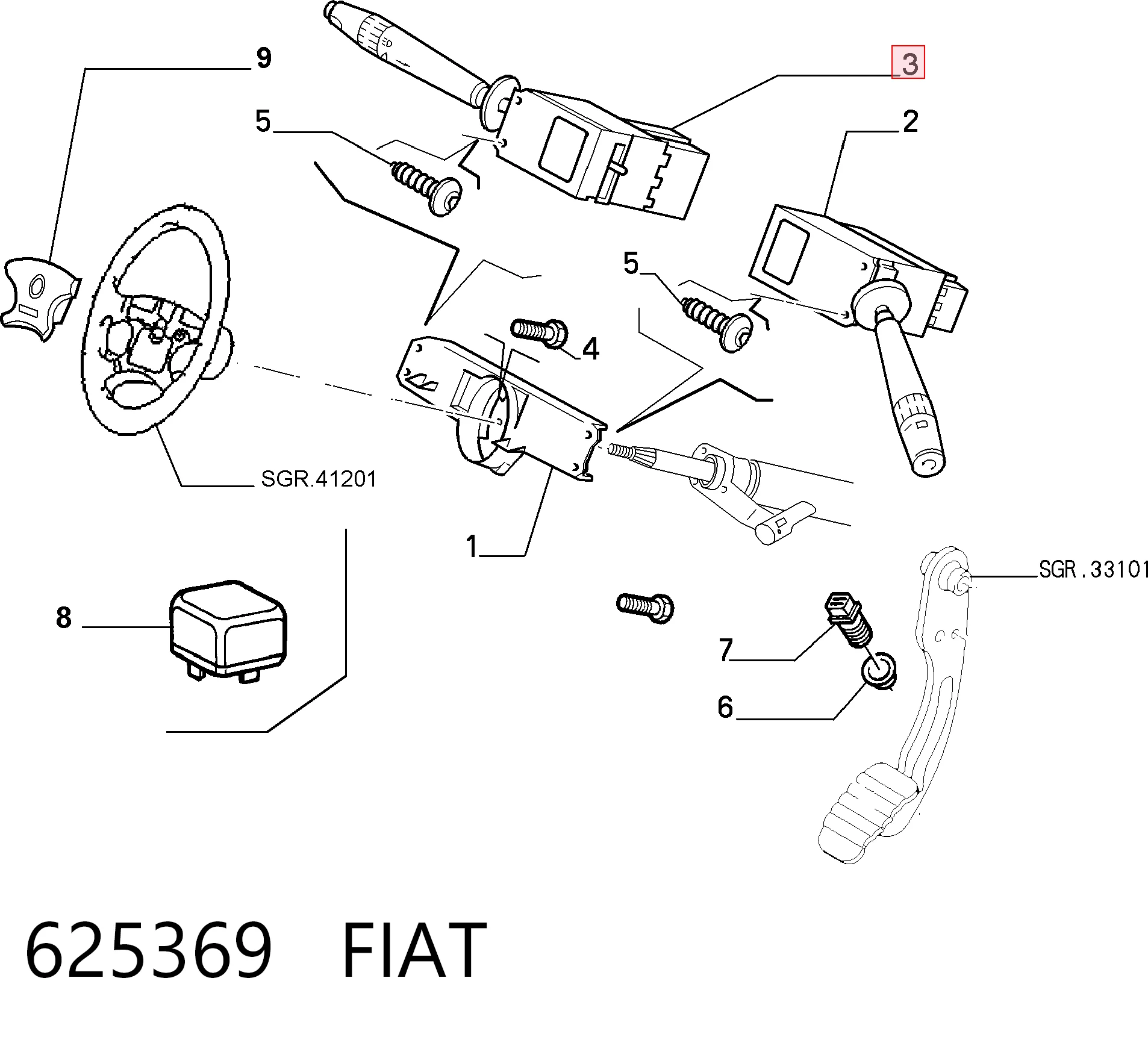 625369 Fiat/Alfa/Lancia Перемикач підрульовий, лівий