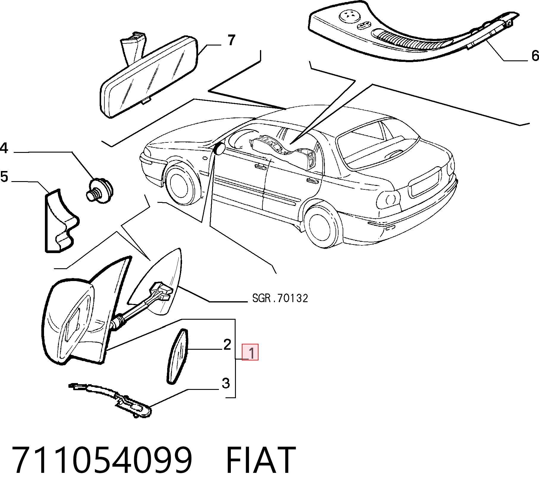 Праве дзеркало заднього виду на Fiat Brava  182