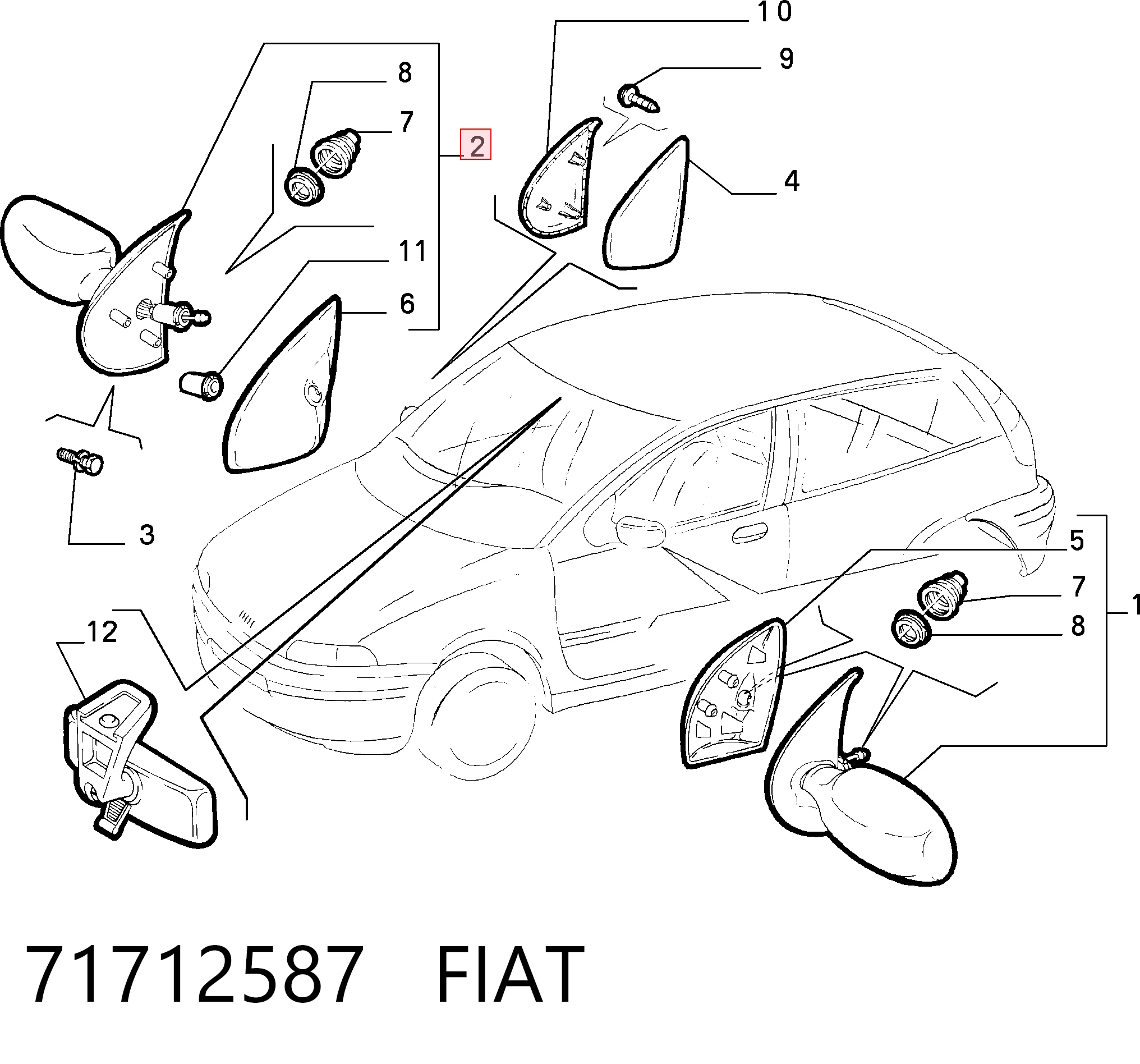 Праве дзеркало заднього виду на Fiat Punto I 176