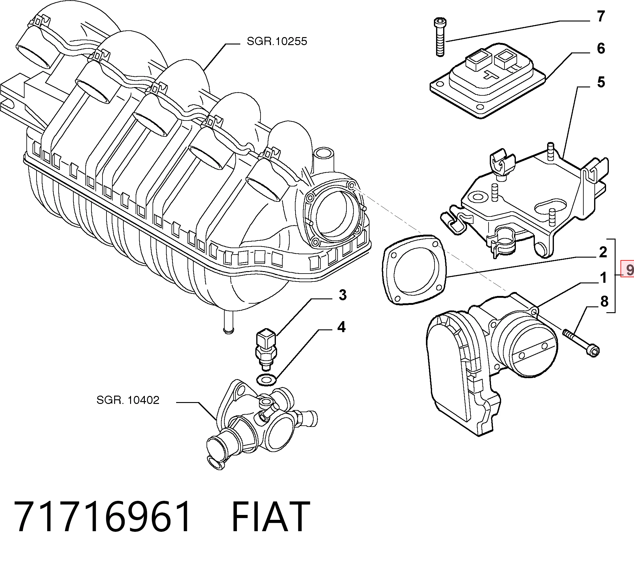 Дросільна заслінка в зборі на Fiat Brava  182