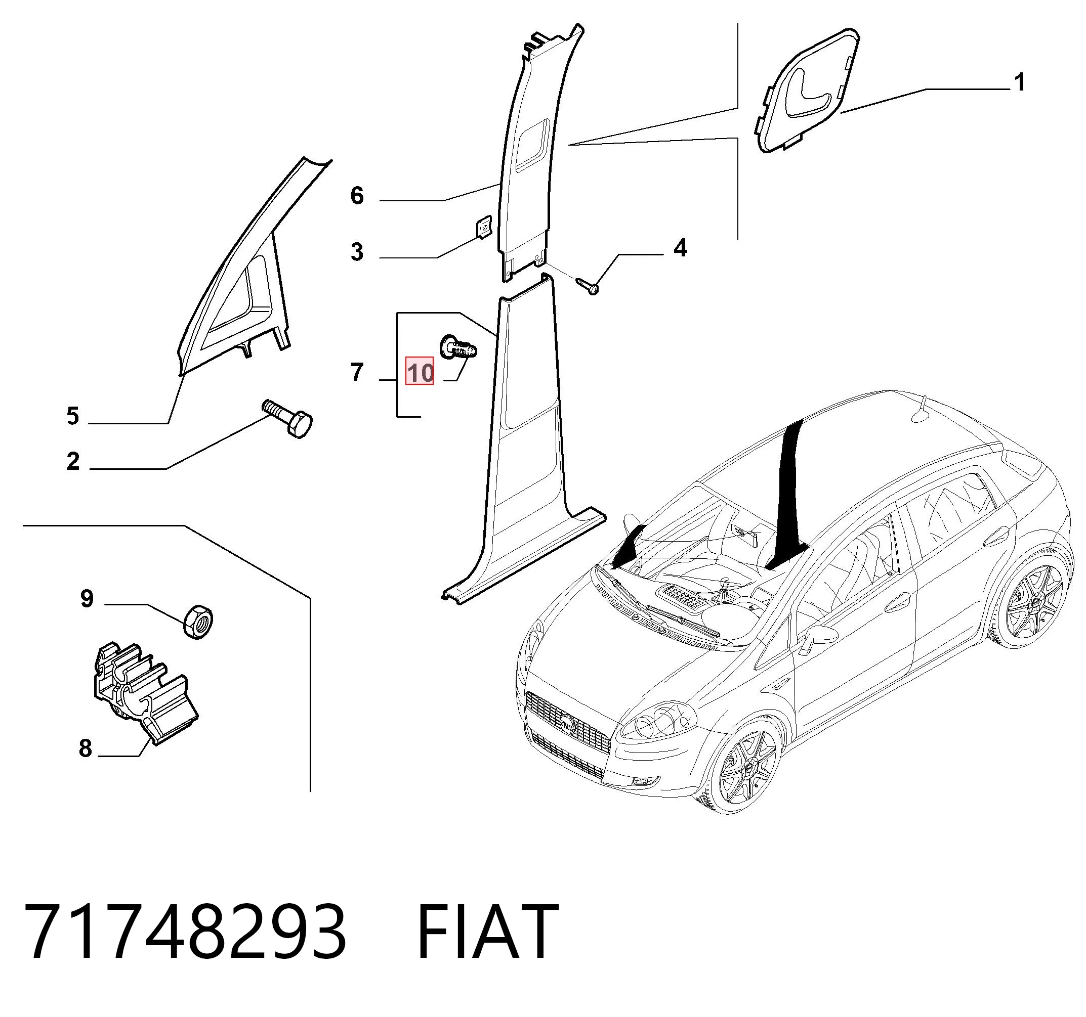 71748293 Fiat/Alfa/Lancia Пістон (кліп) обшивки стійки кузова