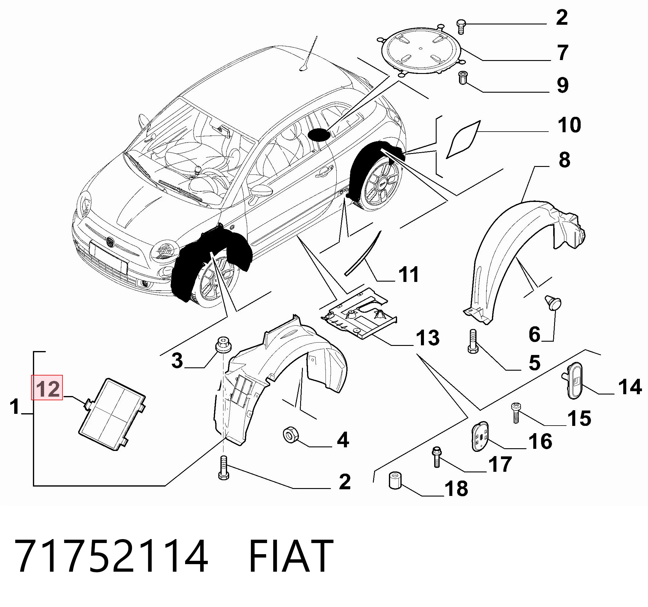 71752114 Fiat/Alfa/Lancia Підкрилок переднього крила, лівий передній