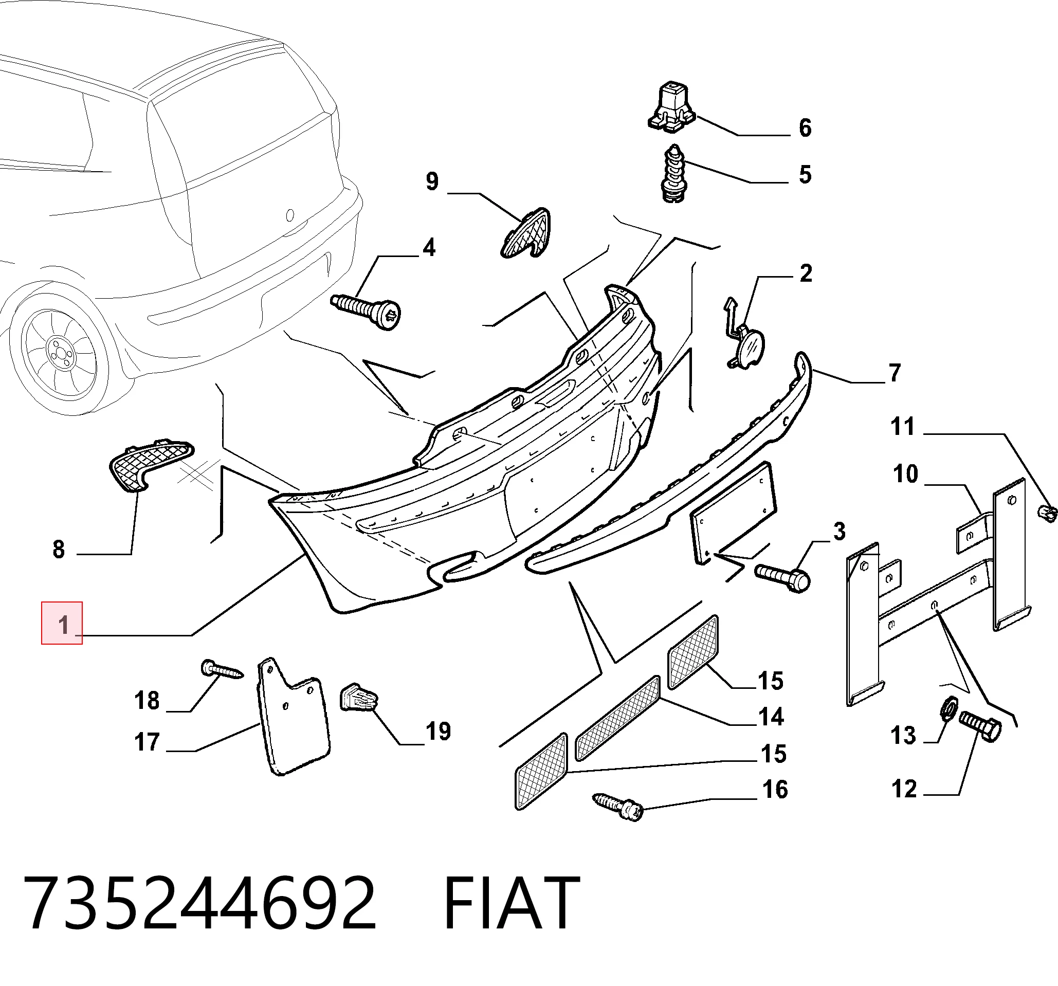 Буфер (бампер) задній на Fiat Punto II 188