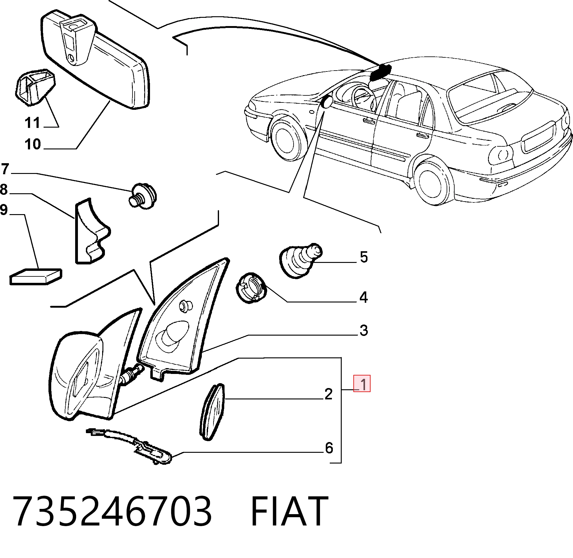 Купити Дзеркало праве Fiat Marea  185