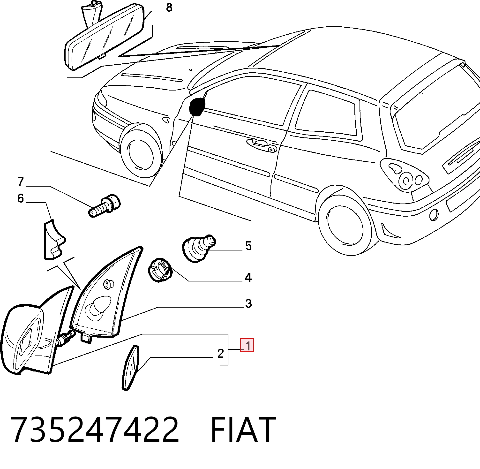  Ліве бокове дзеркало Fiat Bravo 1