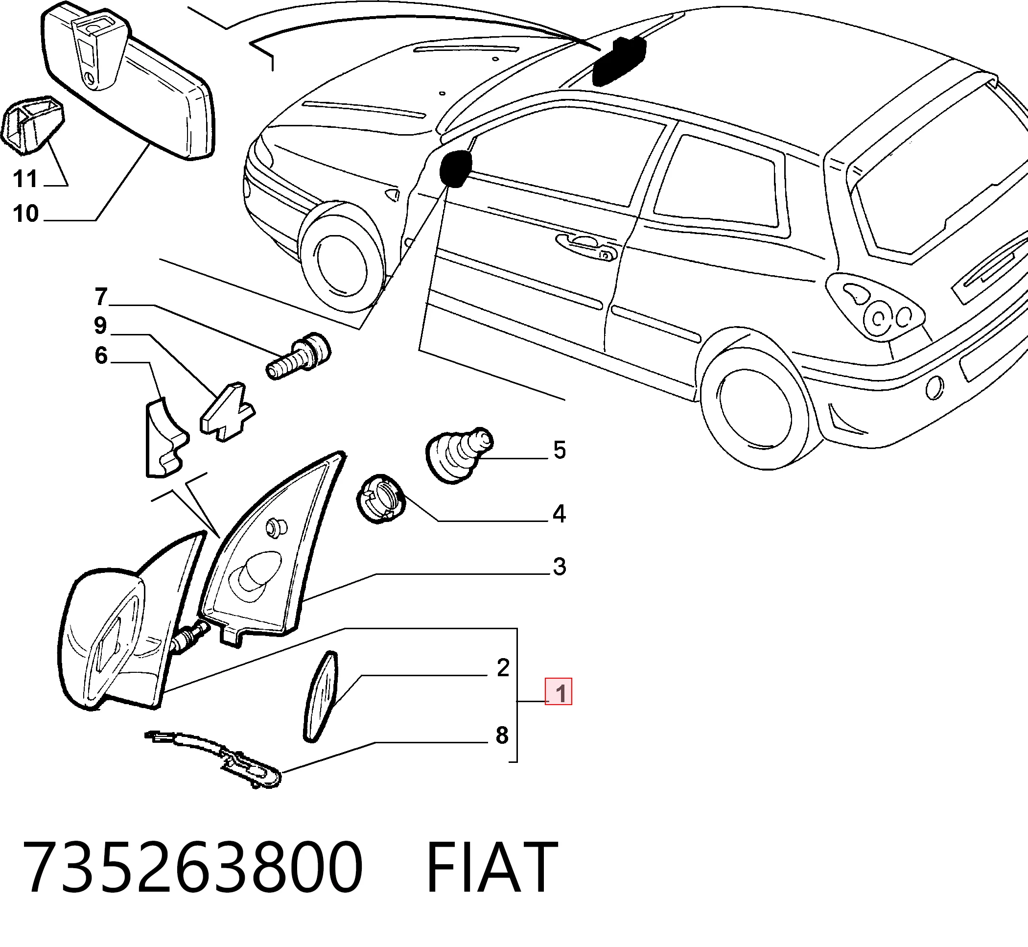 Дзеркало заднього виду, ліве на Fiat Bravo I 182