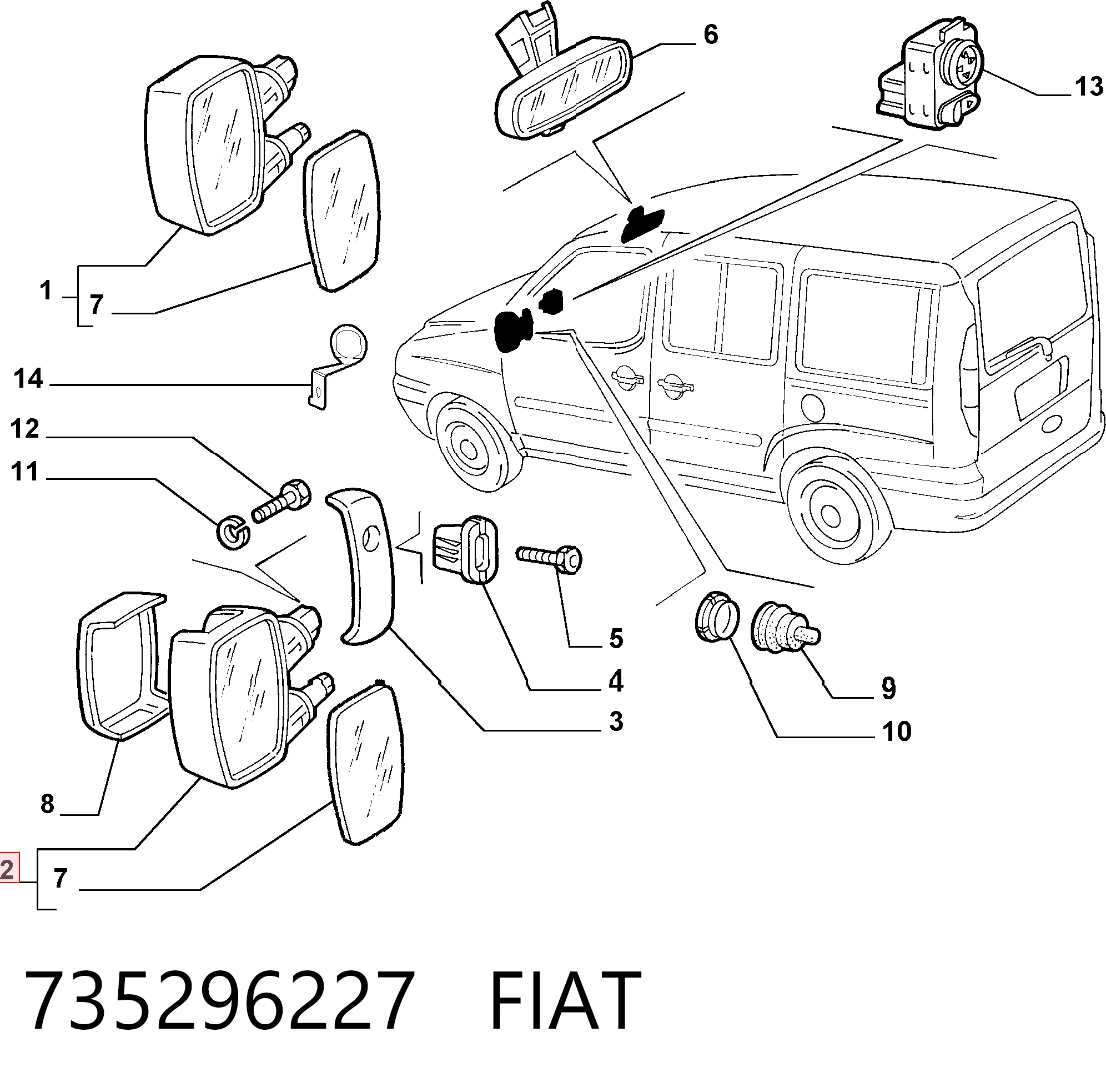 Праве дзеркало заднього виду на Fiat Doblo I 119