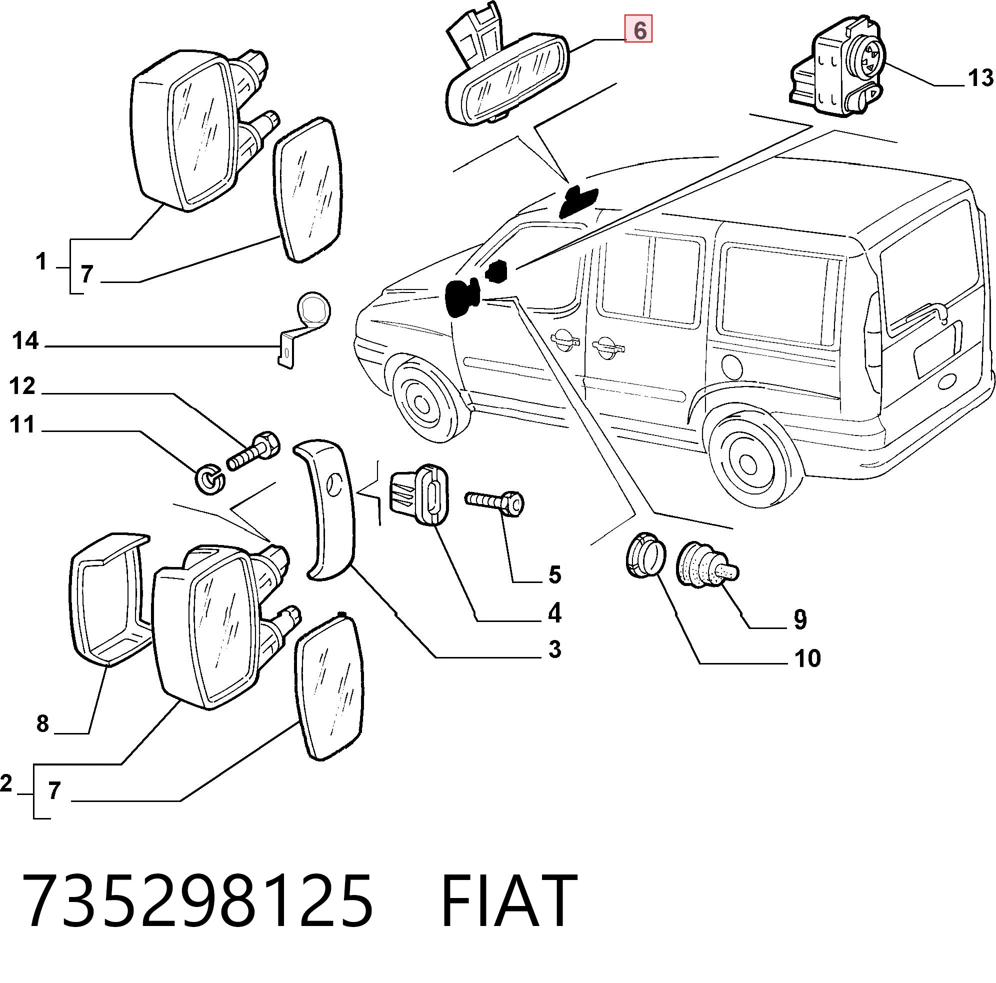 Салоне дзеркало заднього виду на Fiat Doblo I 119