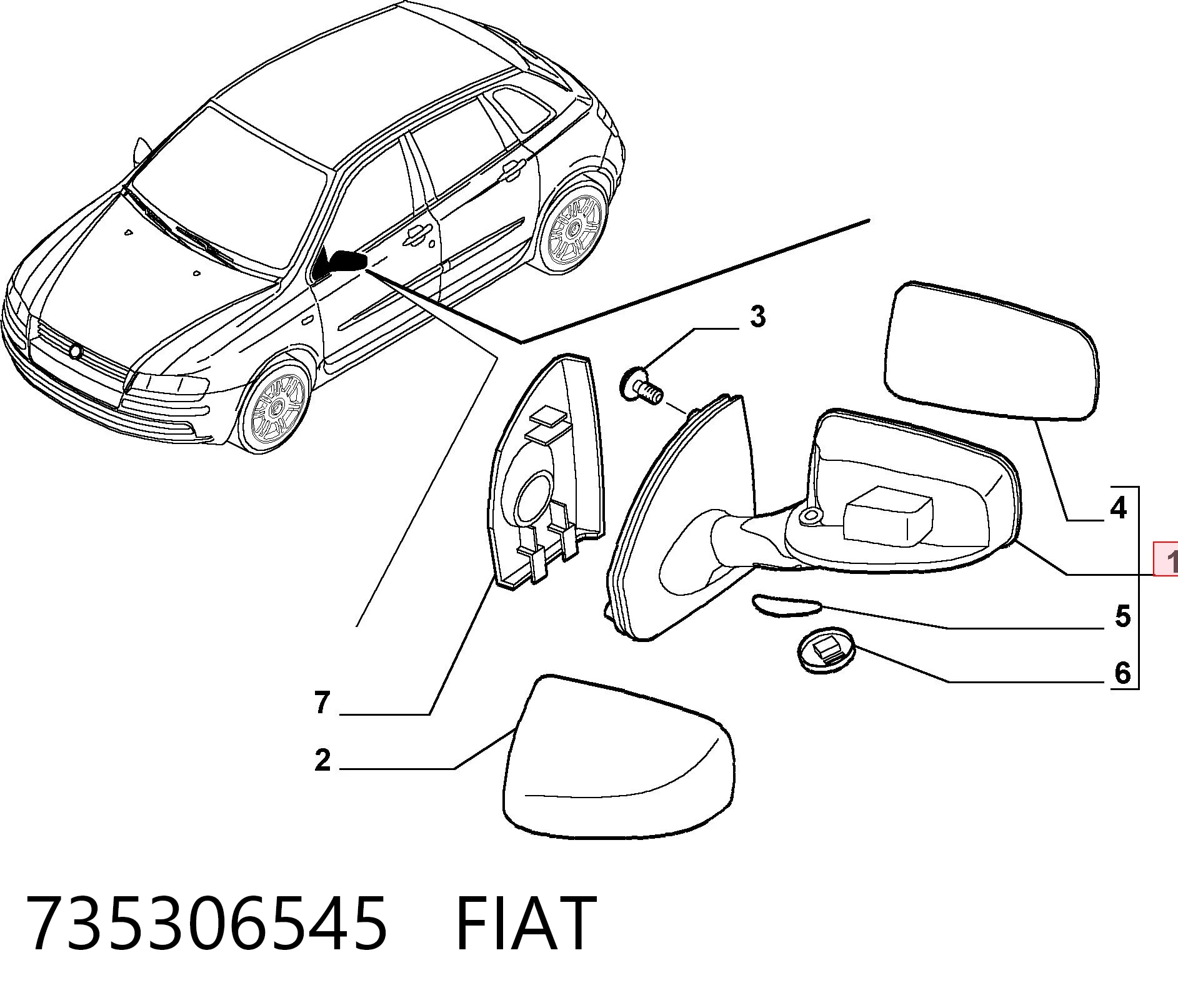 Праве дзеркало заднього виду на Fiat Stilo  192