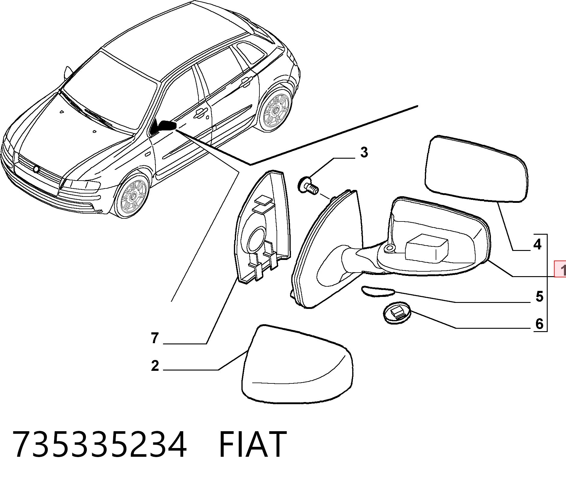 Дзеркало заднього виду, ліве на Fiat Stilo  192