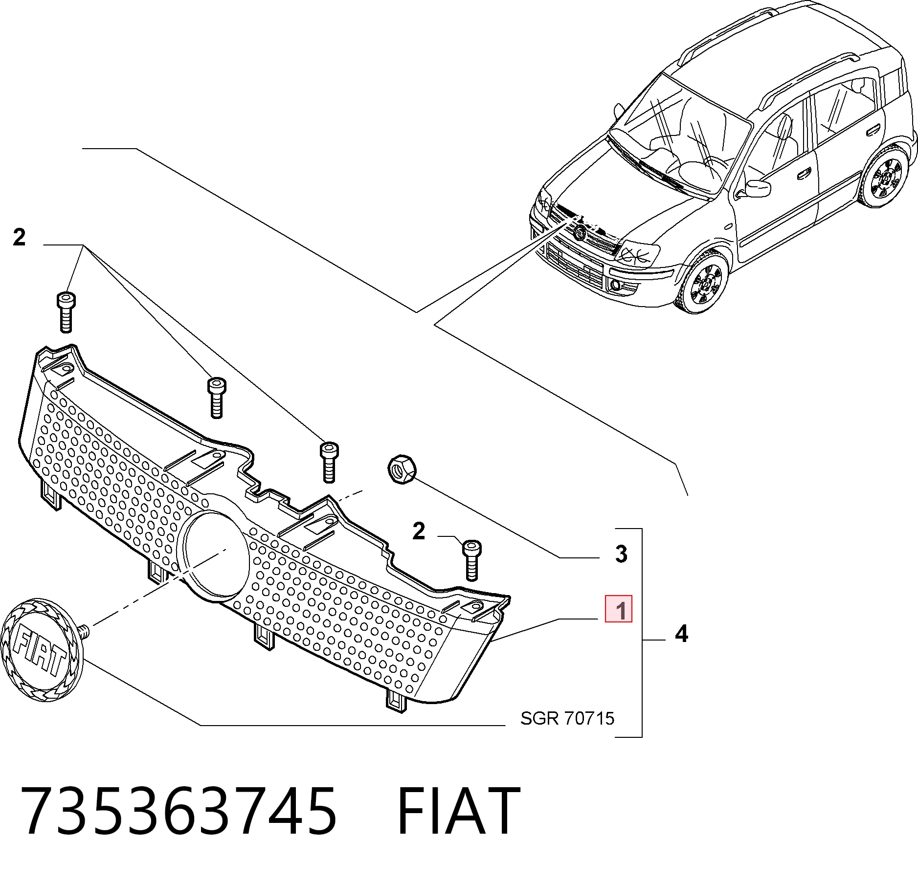 Купити Решітка радіатора Fiat Panda II 169A