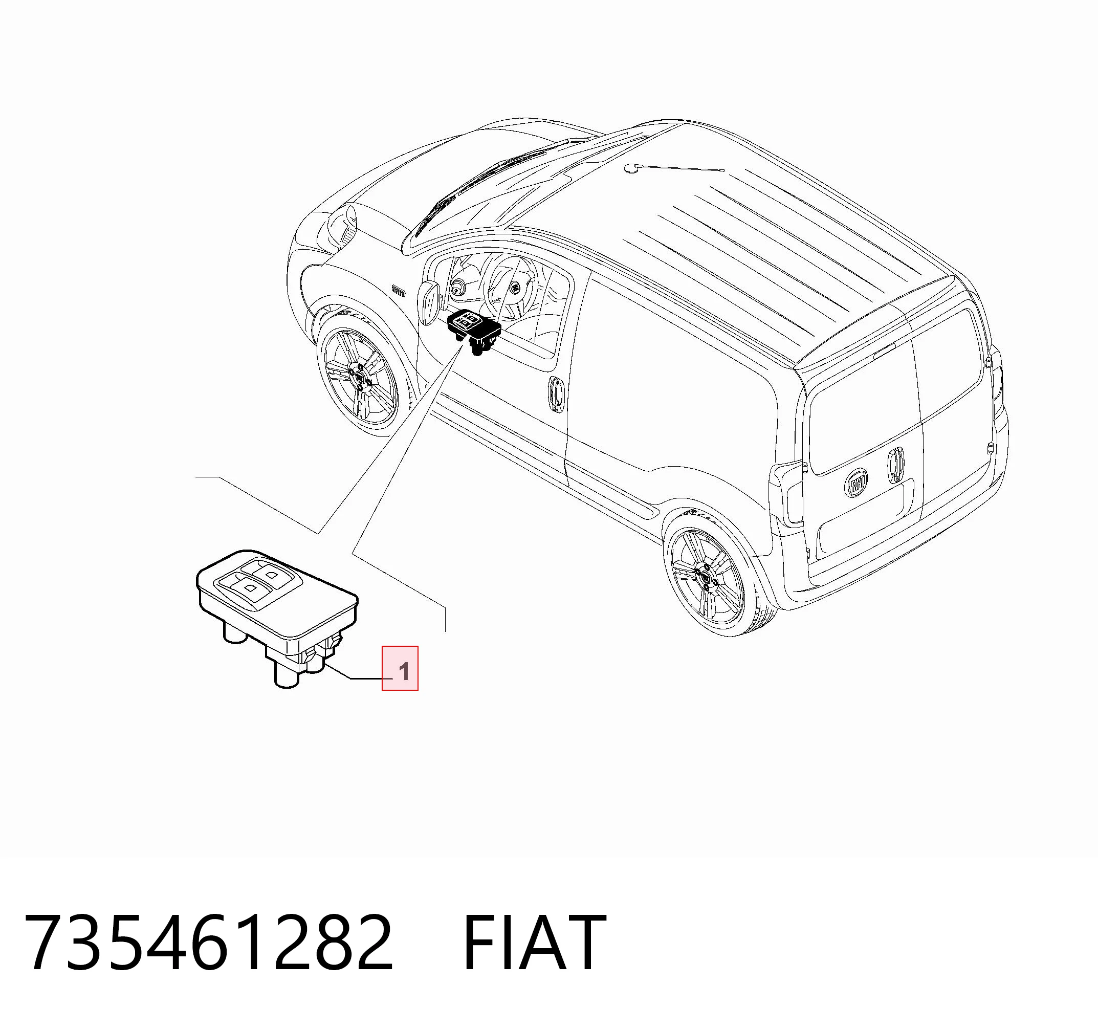 735461282 Fiat/Alfa/Lancia Кнопка підйомника переднього правого скла