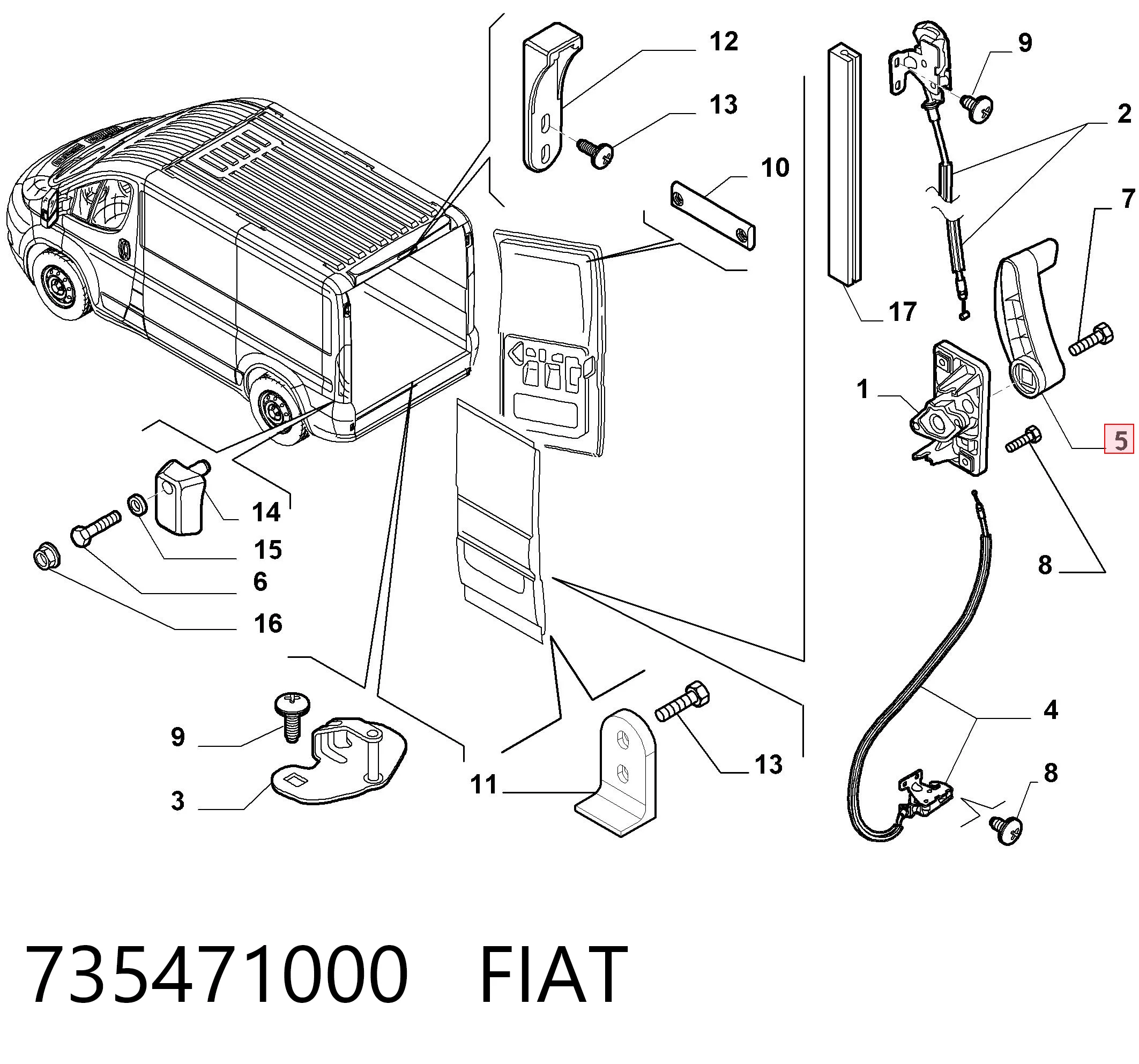 735471000 Fiat/Alfa/Lancia Ручка задньої (двостулкової) двері ліва внутрішня