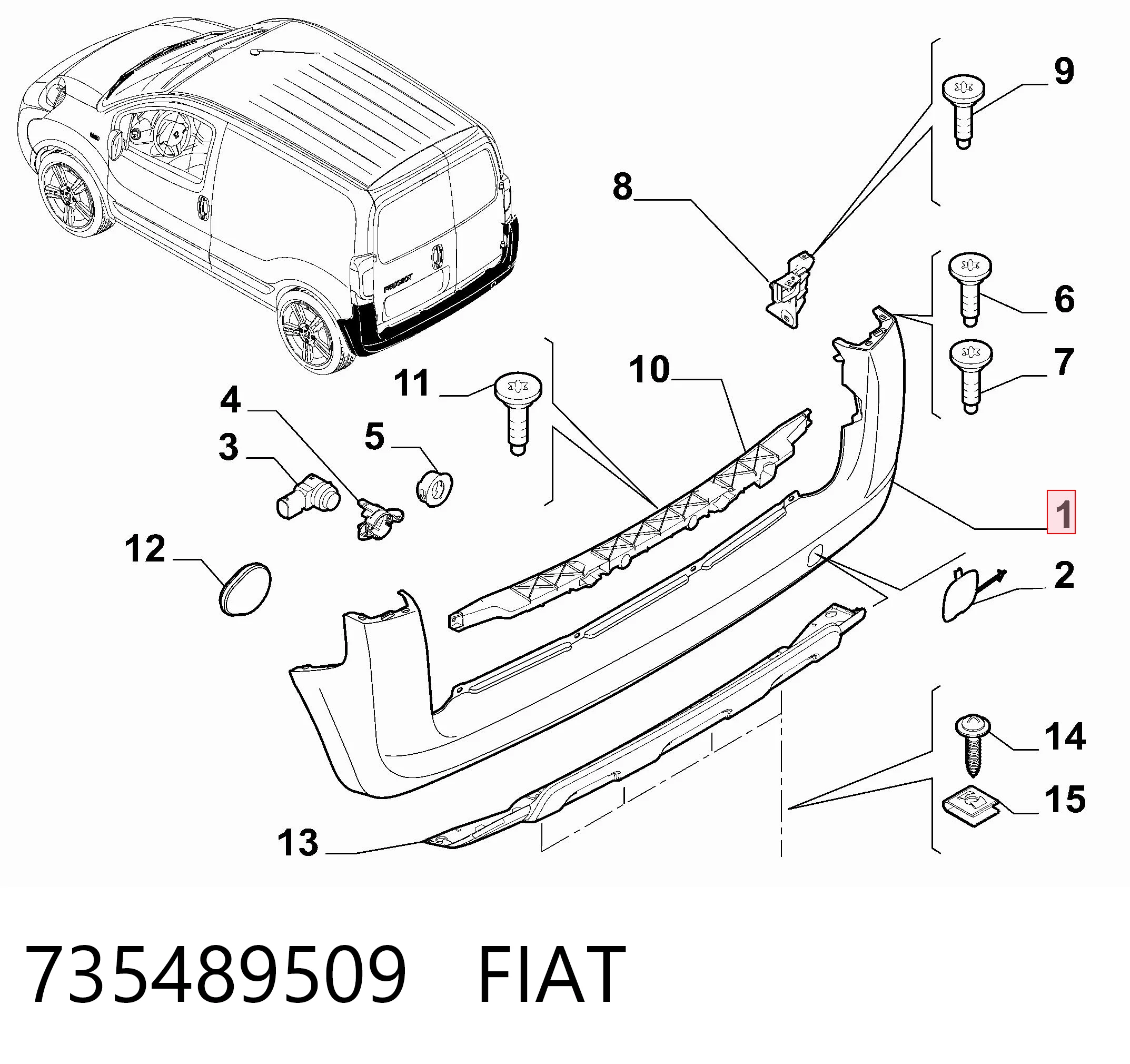 Буфер (бампер) задній на Fiat Fiorino  225