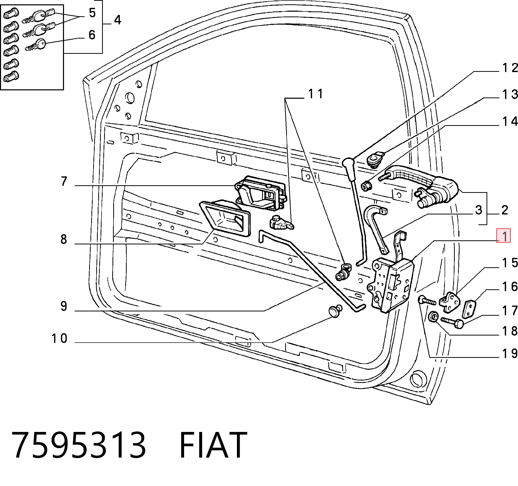 Замок водійських дверей на Fiat Tempra  159
